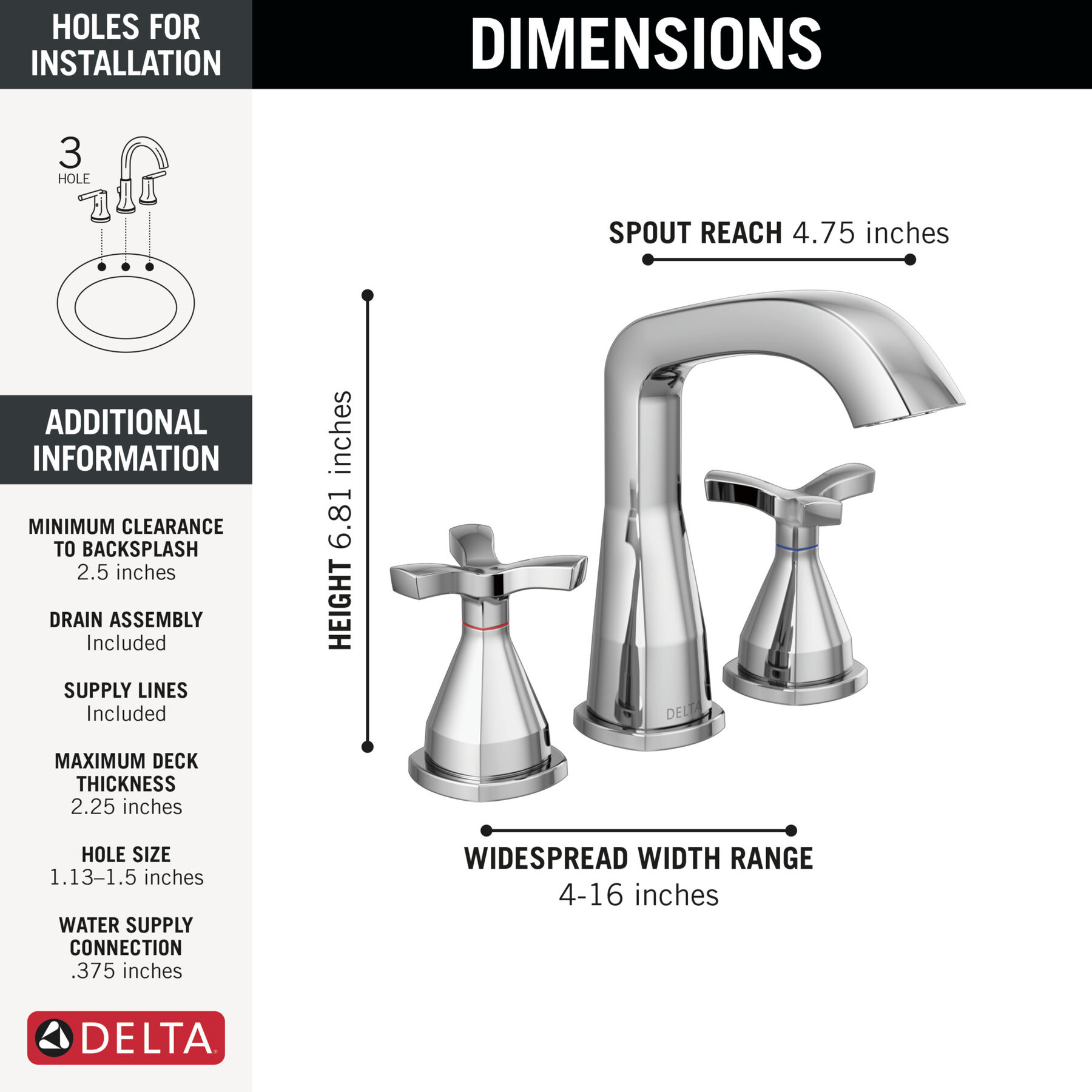 Two Handle Widespread Bathroom Faucet in Lumicoat® Chrome — thumbnail 2