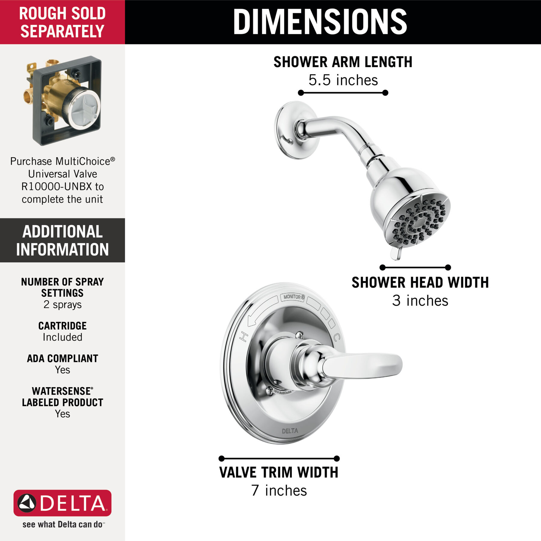 Shower Trim 1L 13S (Recertified) in Chrome BT13210-R | Delta Faucet 