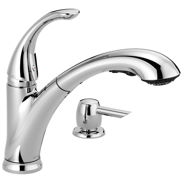Single Handle PullOut Kitchen Faucet with Soap Dispenser in Chrome
