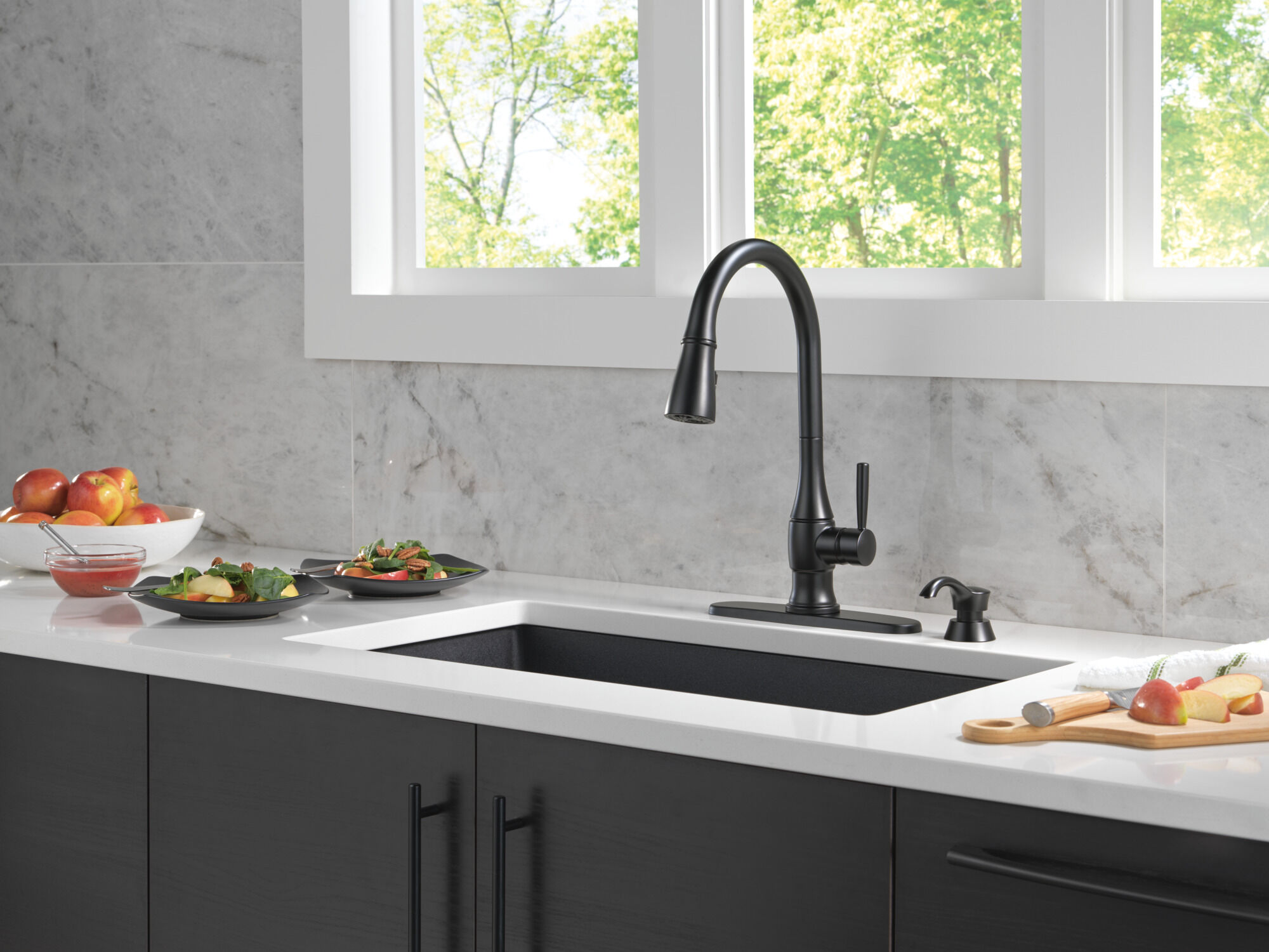 Single Handle Pull-Down Kitchen Faucet with Soap Dispenser and