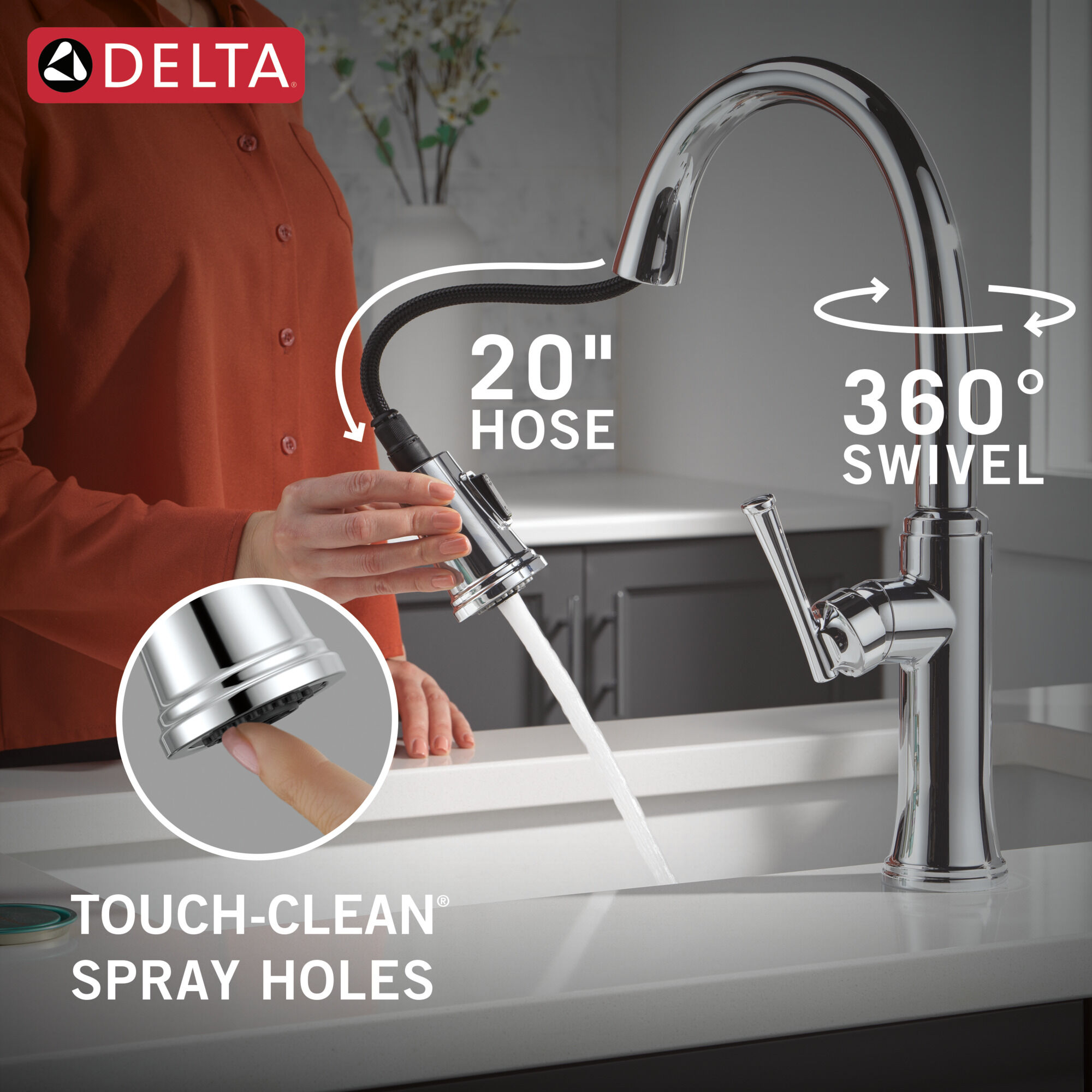 Single Handle Pull-Down Kitchen Faucet in Chrome 19842-DST | Delta