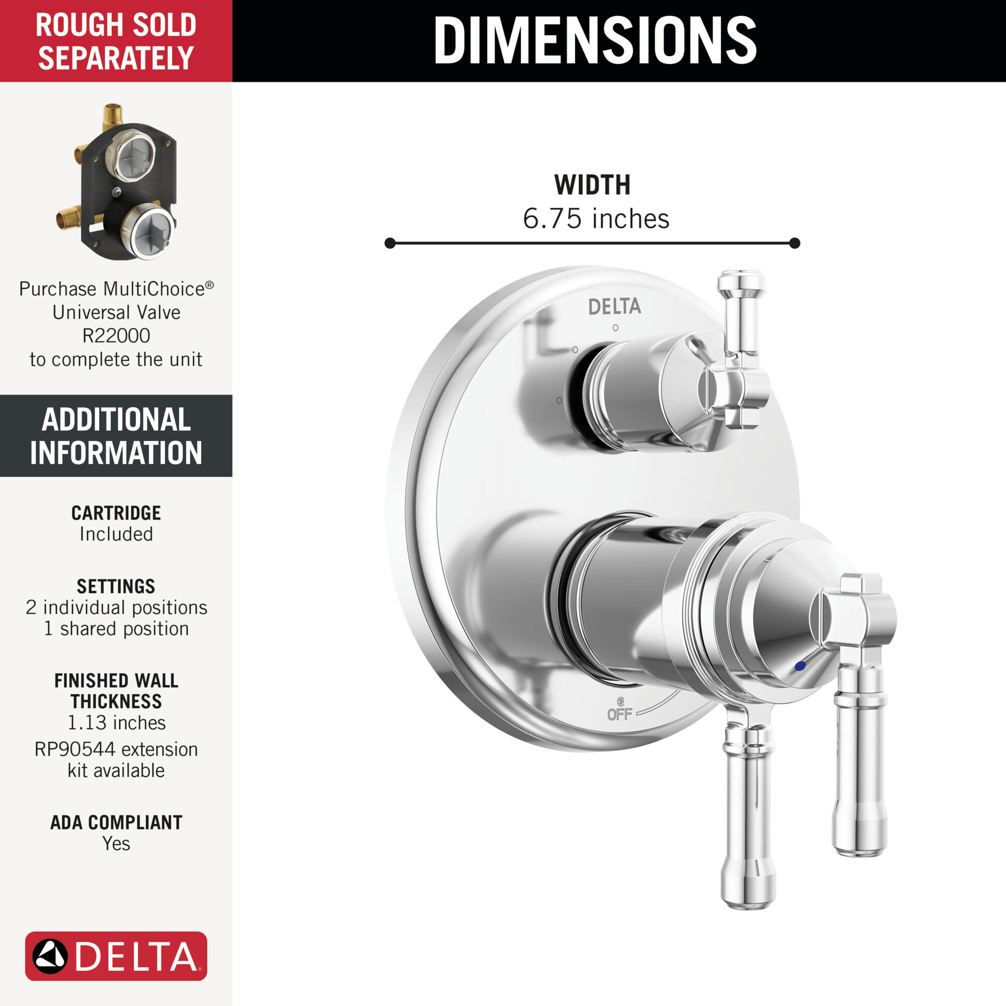 17T Series Integrated Diverter Trim 3-Setting in Lumicoat® Chrome