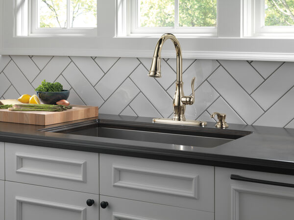 Single Handle Pull-Down Kitchen Faucet with Soap Dispenser and ShieldSpray