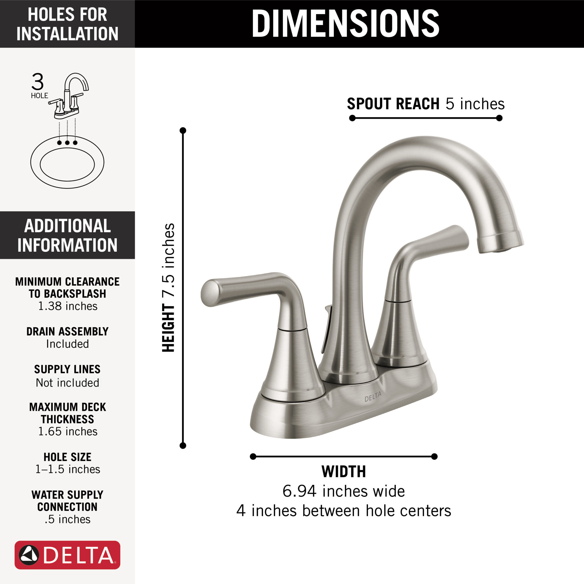Two Handle Centerset Bathroom Faucet in Stainless 2533LF-SSMPU