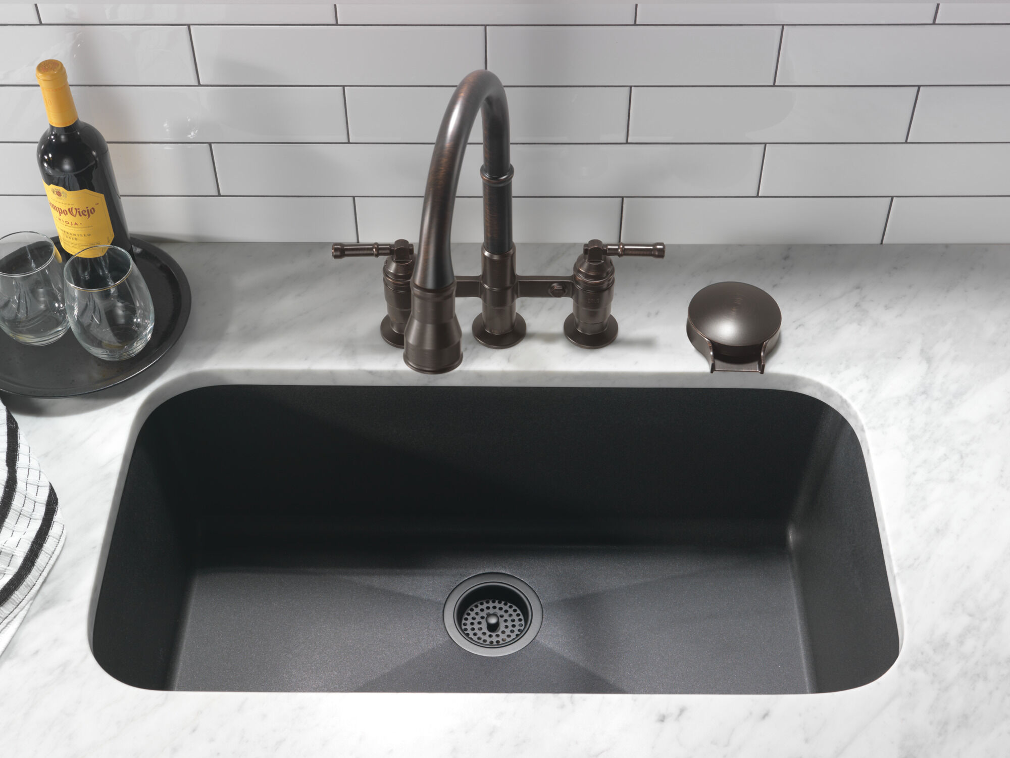 Two Handle Pull-Down Bridge Kitchen Faucet in Venetian Bronze