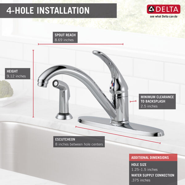 Single Handle Kitchen Faucet with Spray (Recertified) in Chrome 400-DST ...