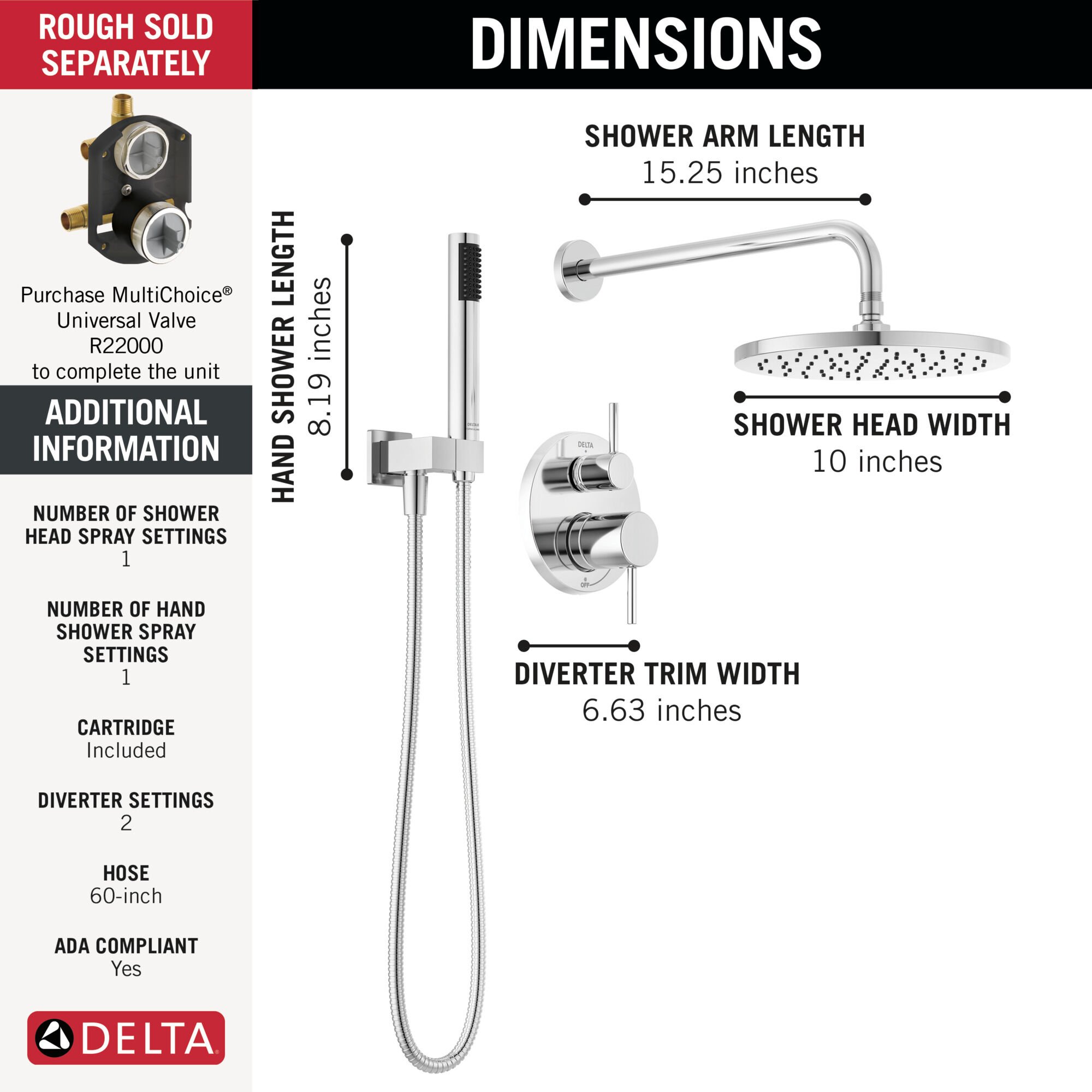 Monitor® 14 Series Shower with Raincan & Hand Shower in Chrome