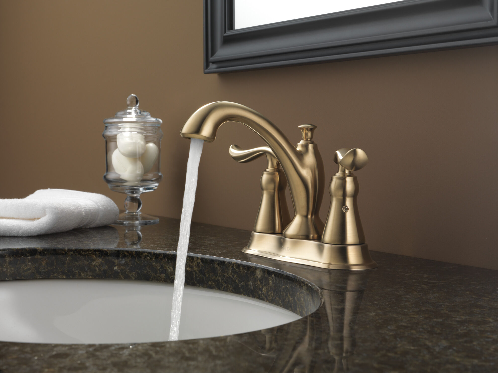 Two Handle Centerset Bathroom Faucet in Champagne Bronze 2594