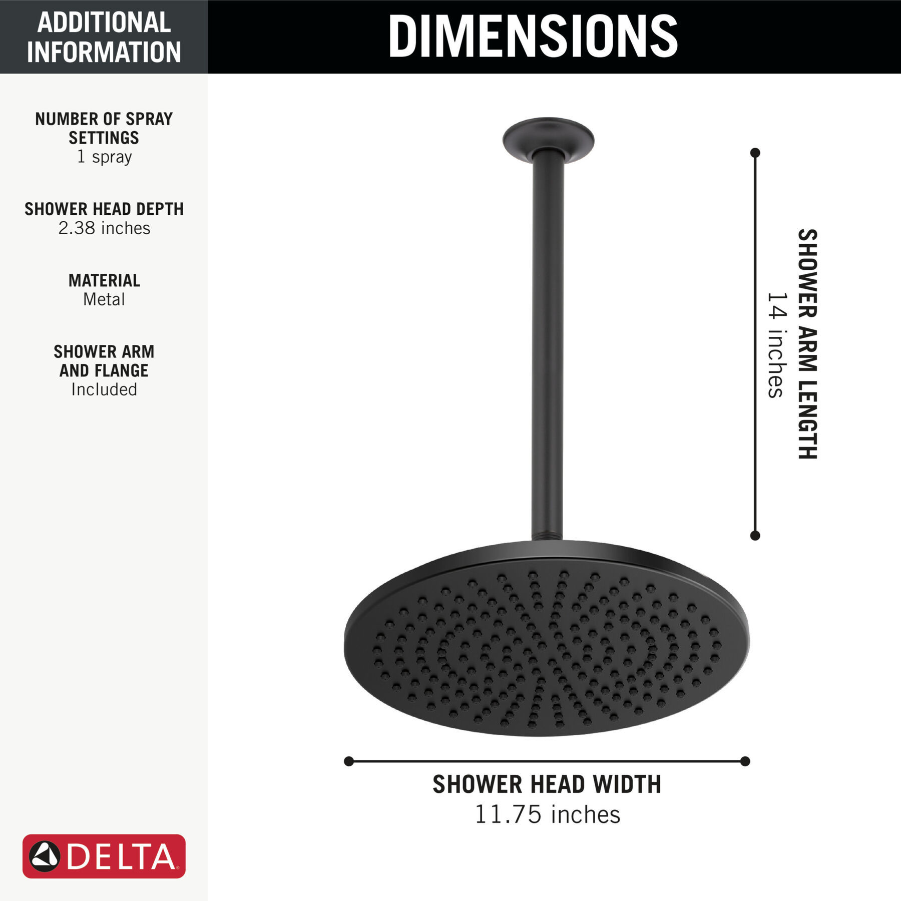 Shower Arm V Rack Raincan Shower Head with Shower Arm Bundle - Round in Matte Black FVS2 ...
