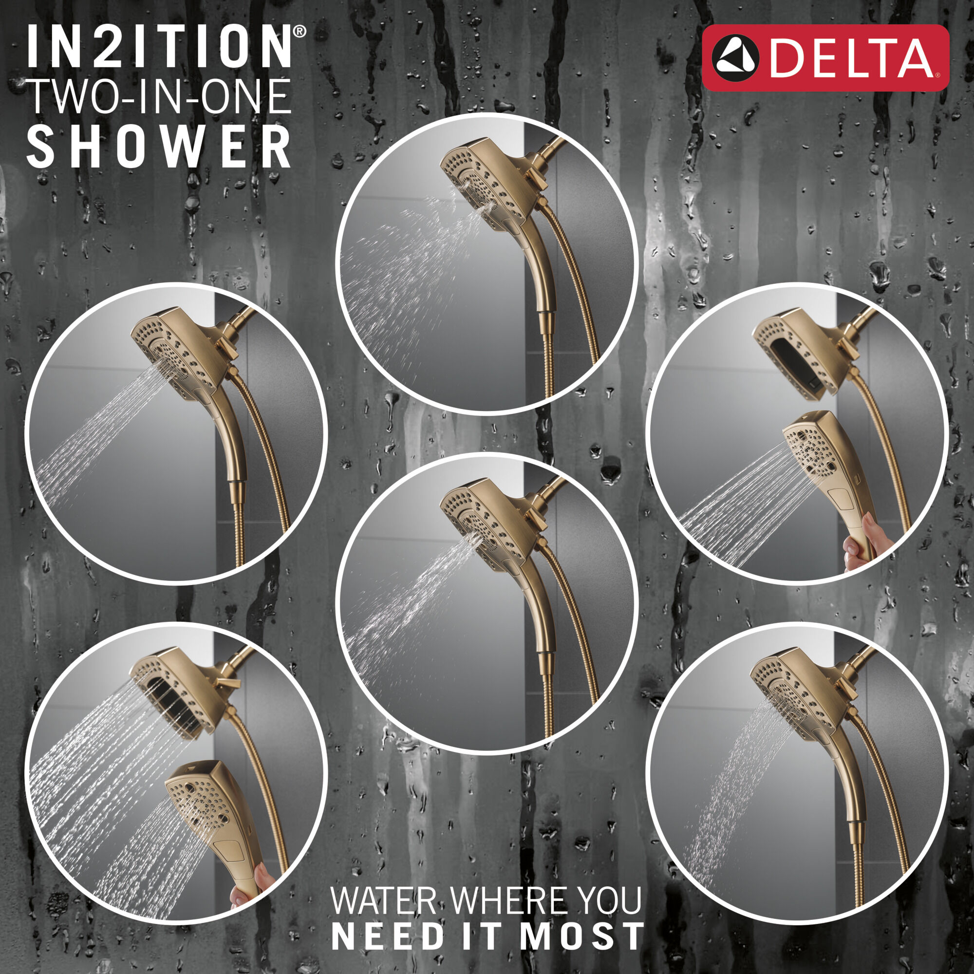 H2Okinetic® In2ition® 5-Setting Two-in-One Shower in Lumicoat
