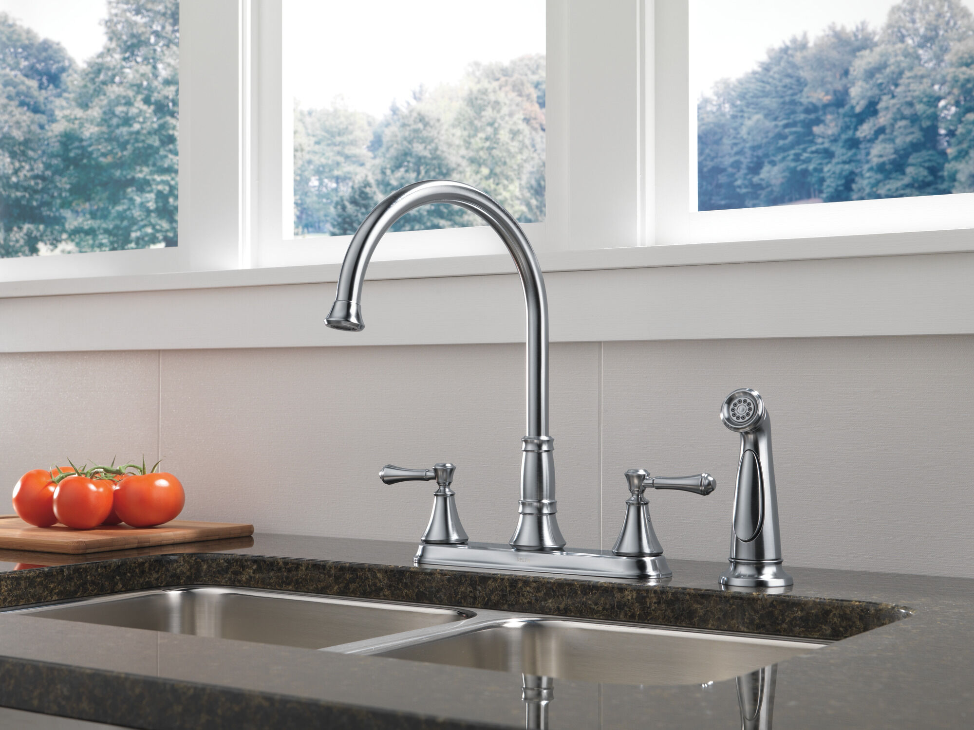 Two Handle Kitchen Faucet with Spray in Arctic Stainless 2497LF-AR