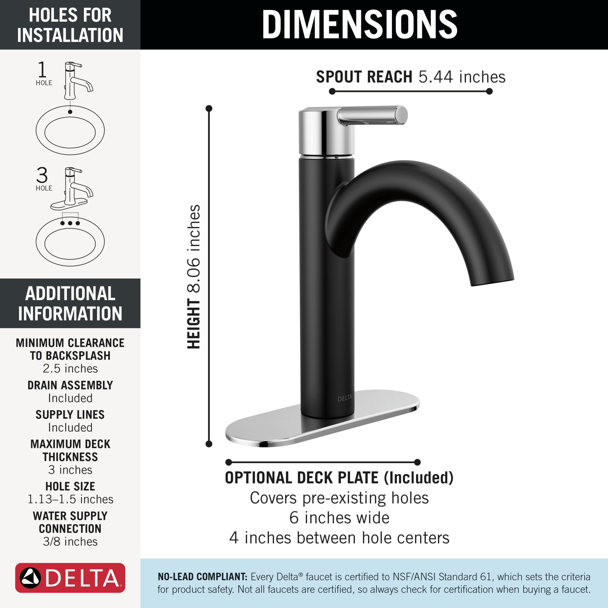 Single Handle Bathroom Faucet in Matte Black / Chrome 15749LF-CS
