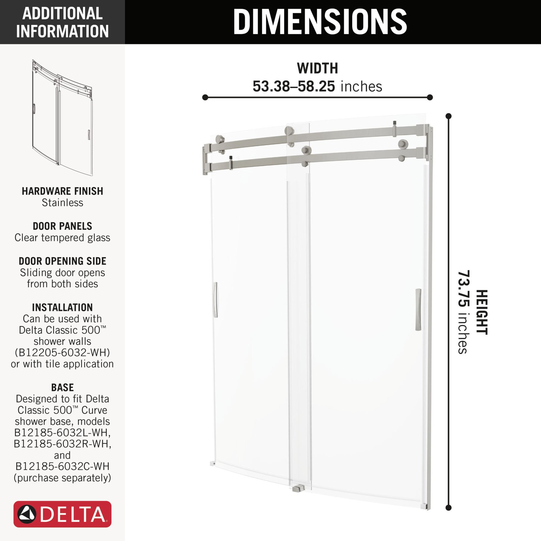 60x32 Classic 500 Curved Shower Door in Stainless B125656032SS