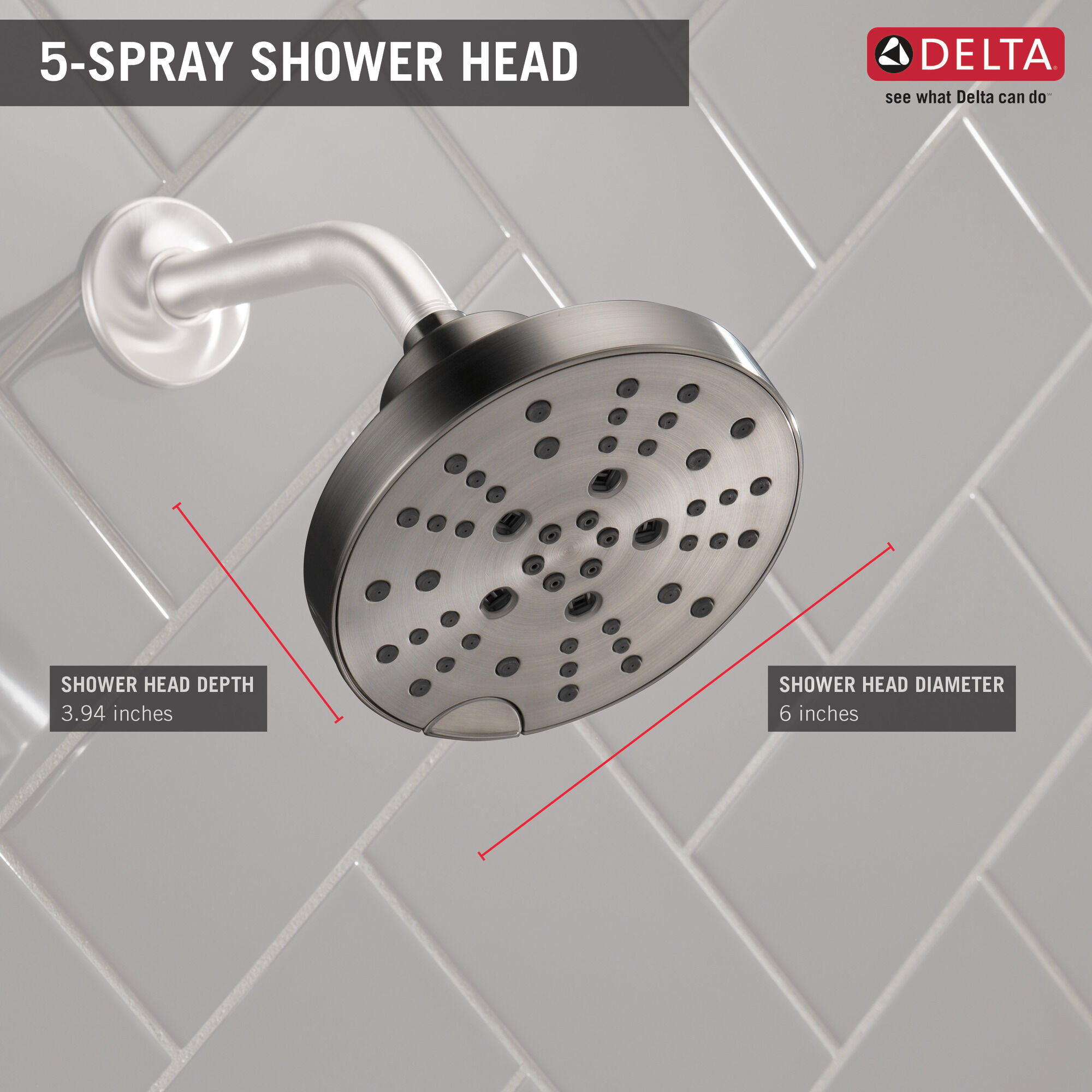 H2Okinetic® 5-Setting Contemporary Raincan Shower Head