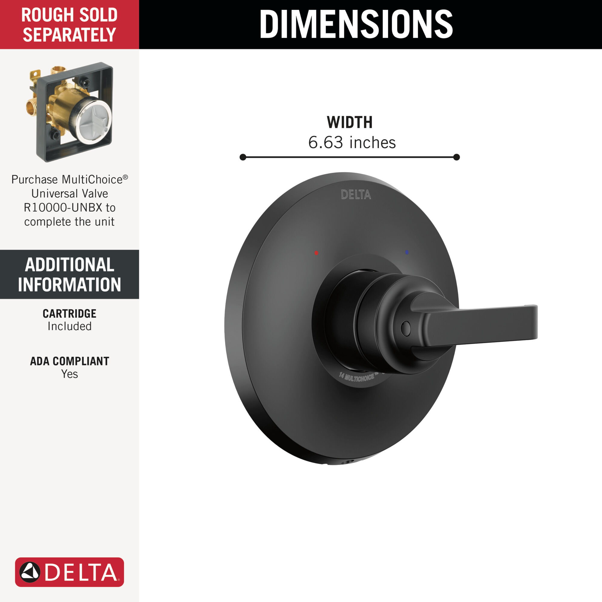 14 Series Valve Only Trim in Matte Black T14089-BL | Delta Faucet