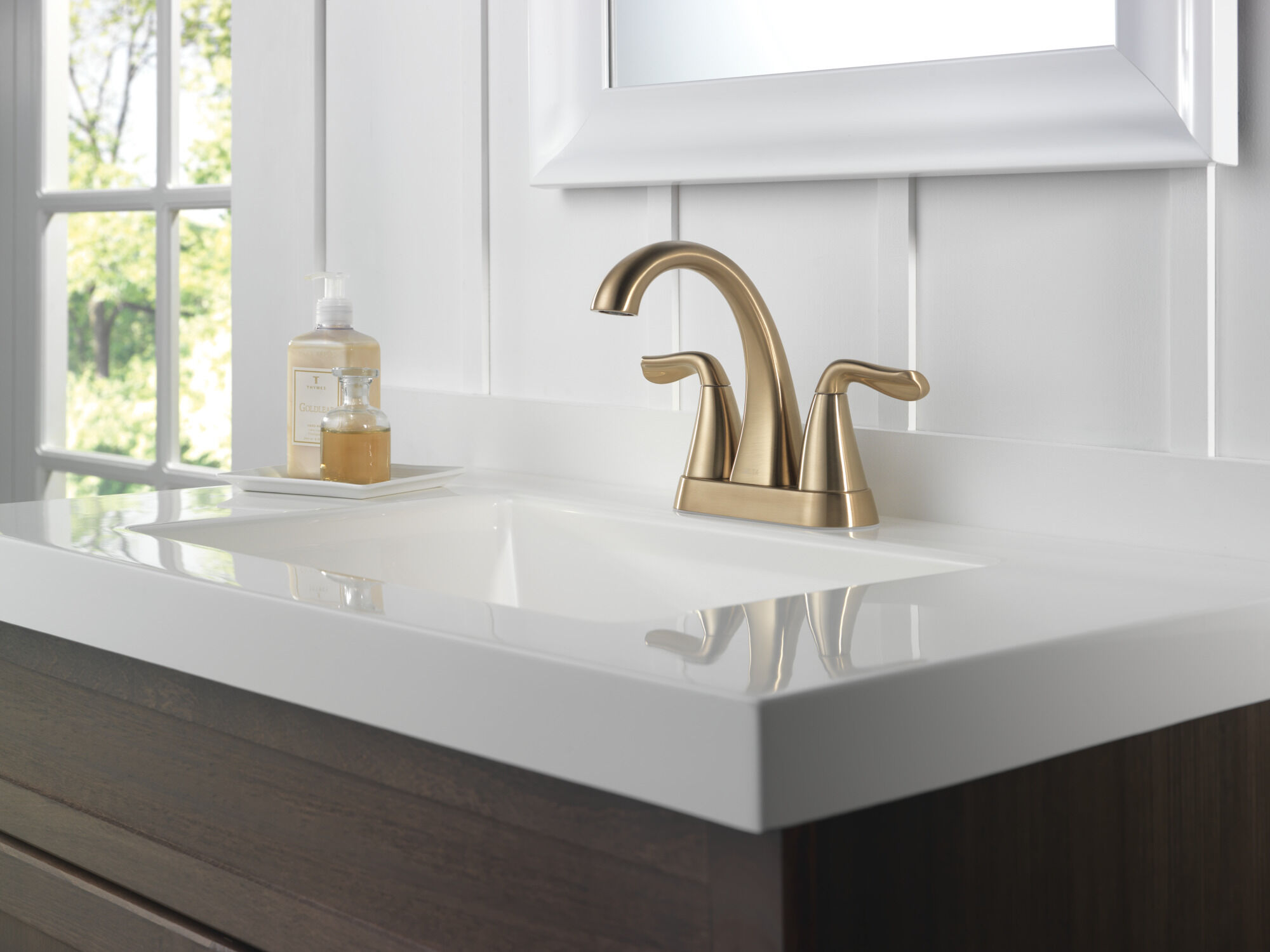 Two Handle Centerset Bathroom Faucet in Champagne Bronze 25840LF