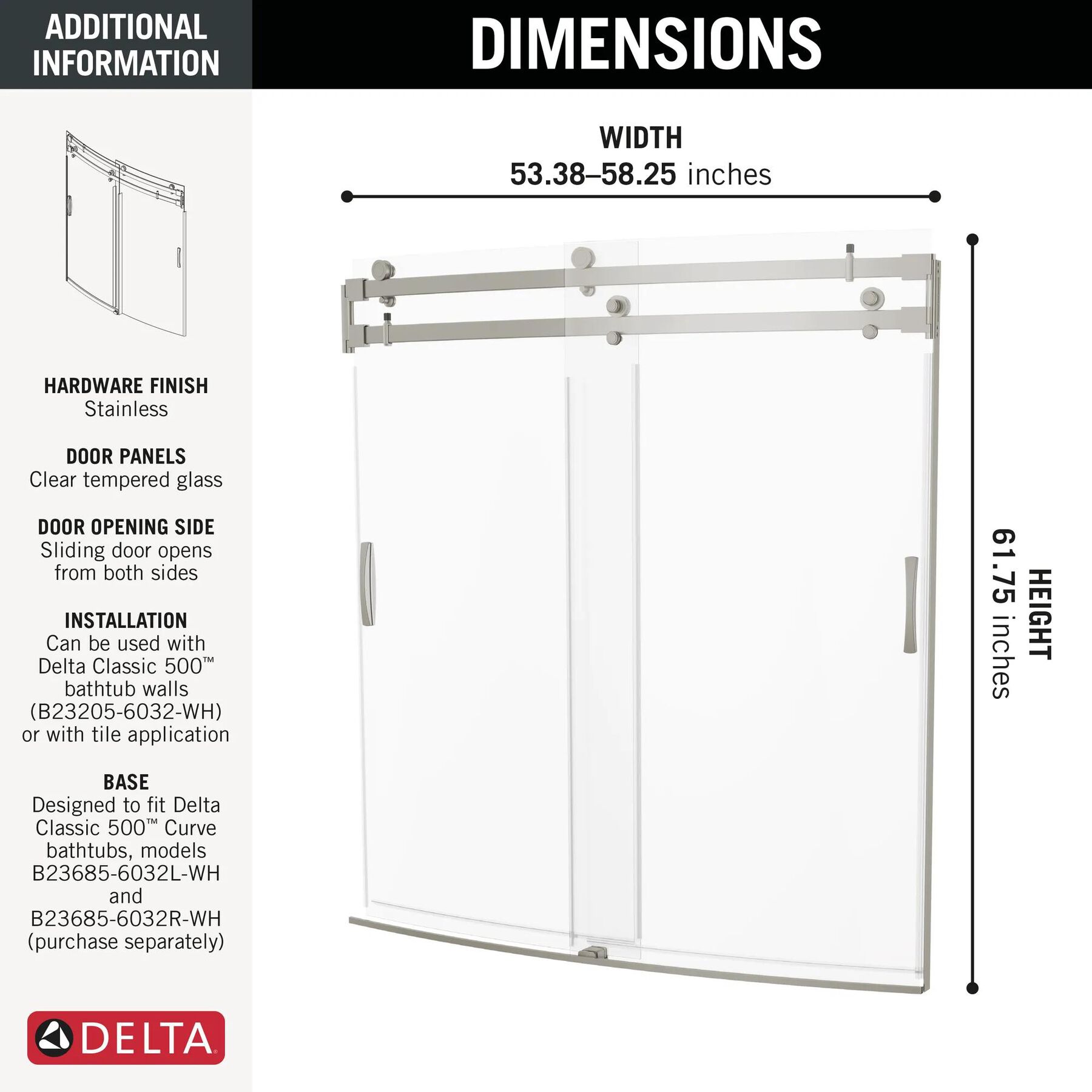 60"x32" Classic 500 Curved Bathtub Door, image 1