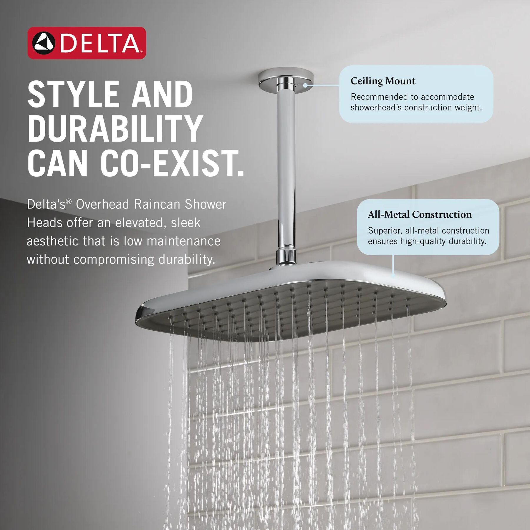 Single-Setting Raincan Shower Head with Silicone Spray Face