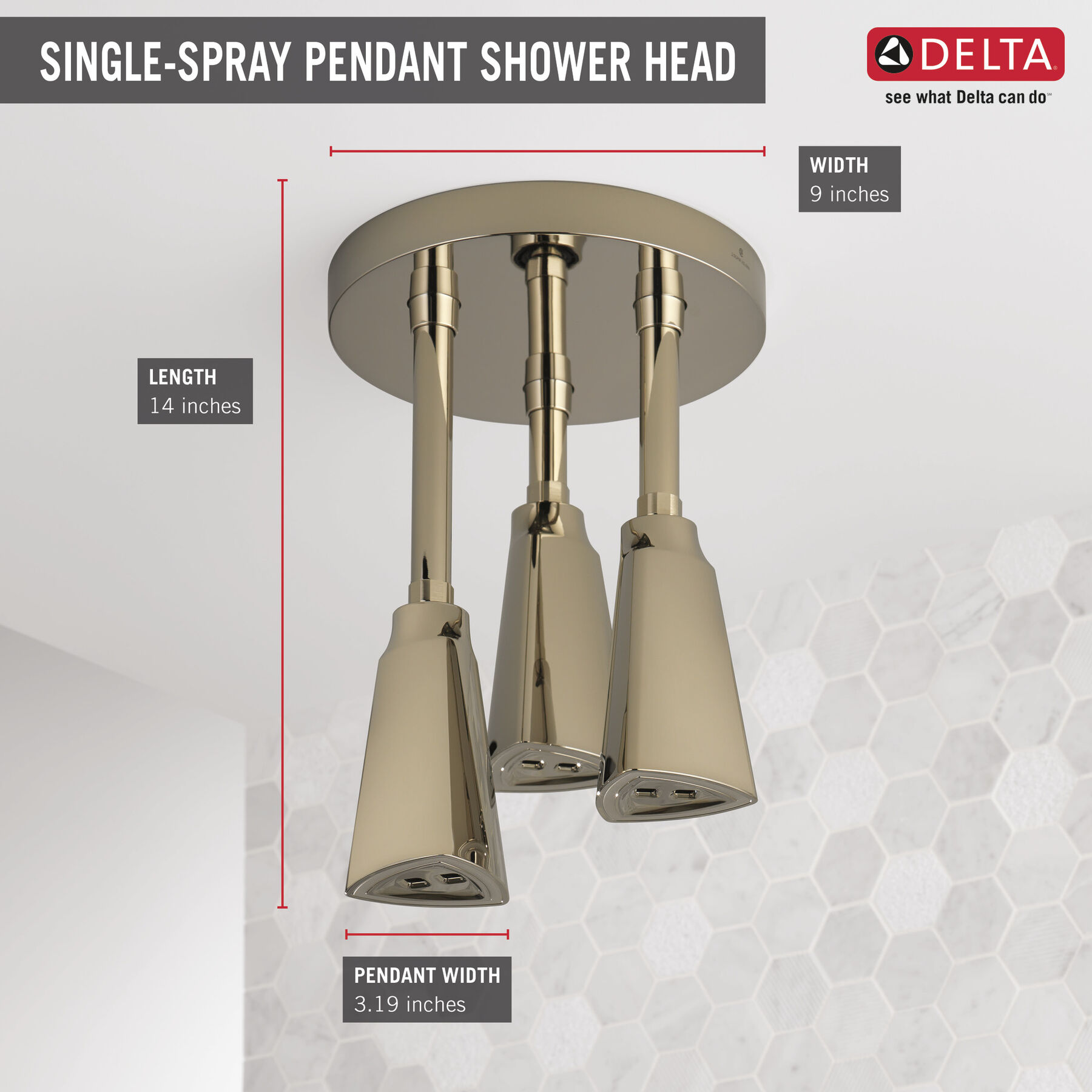 H<sub>2</sub>Okinetic&reg; Pendant Raincan Shower Head with LED Light