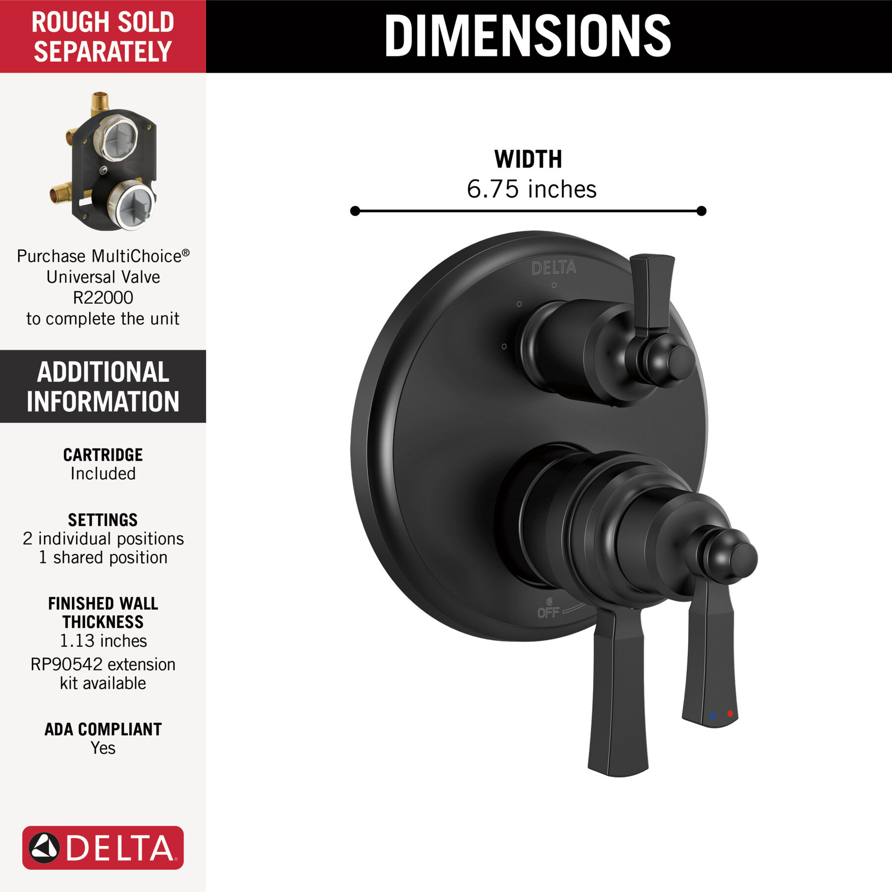 Traditional 2-Handle Monitor 17T Series Valve Trim with 3 Setting Diverter
