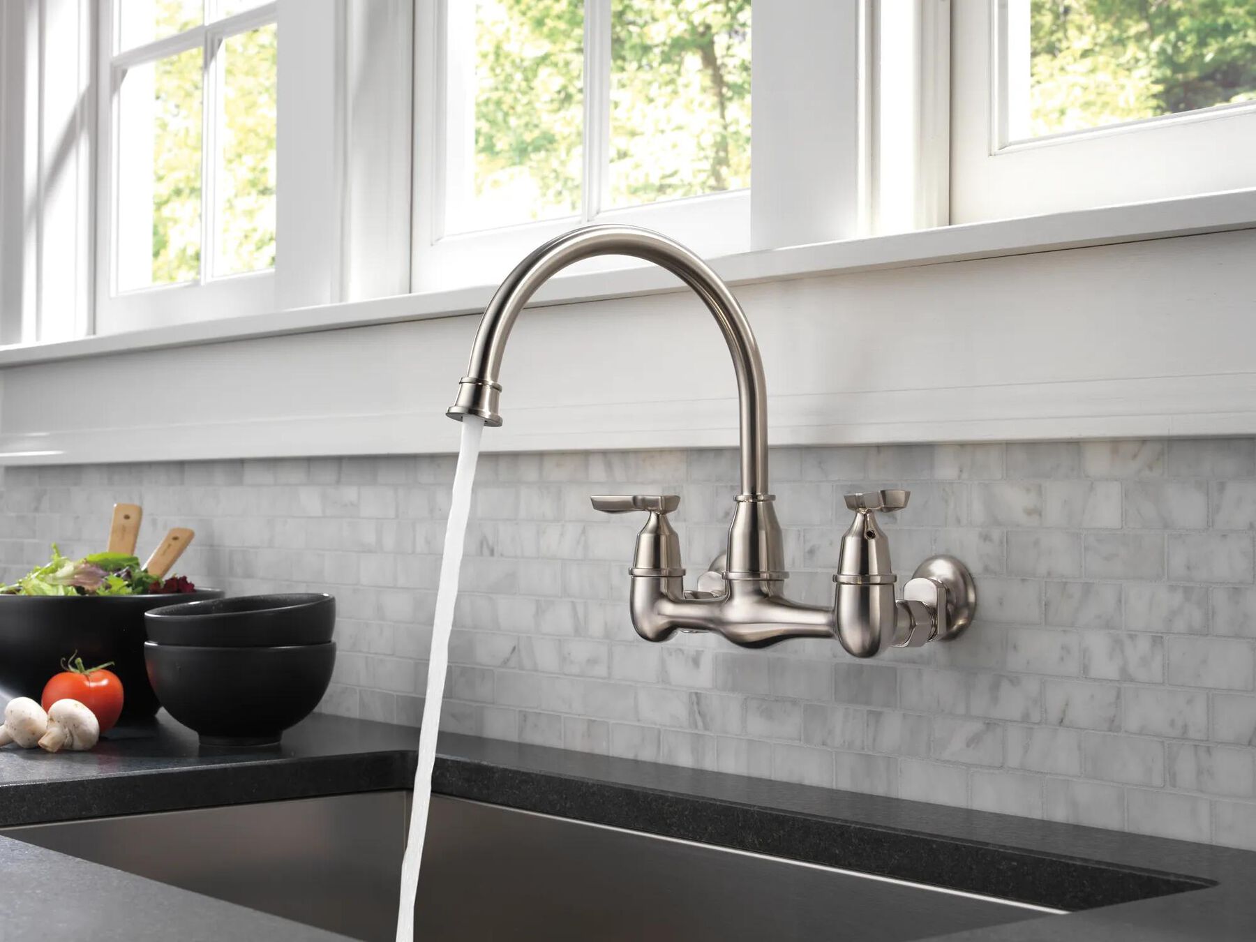 Two Handle Wall Mounted Kitchen Faucet (Recertified)