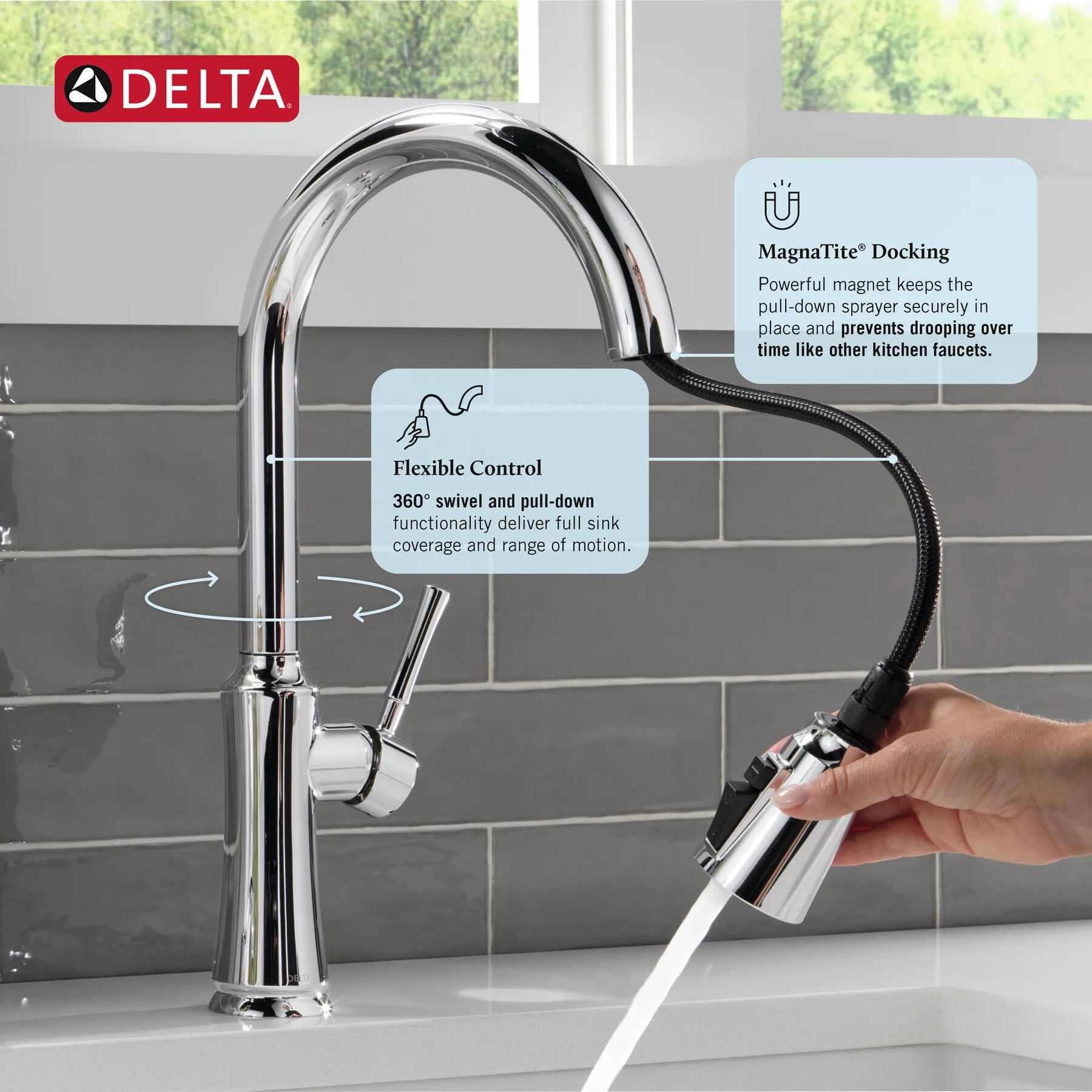 Single Handle Pull-Down Kitchen Faucet with Soap Dispenser and ShieldSpray&reg; Technology