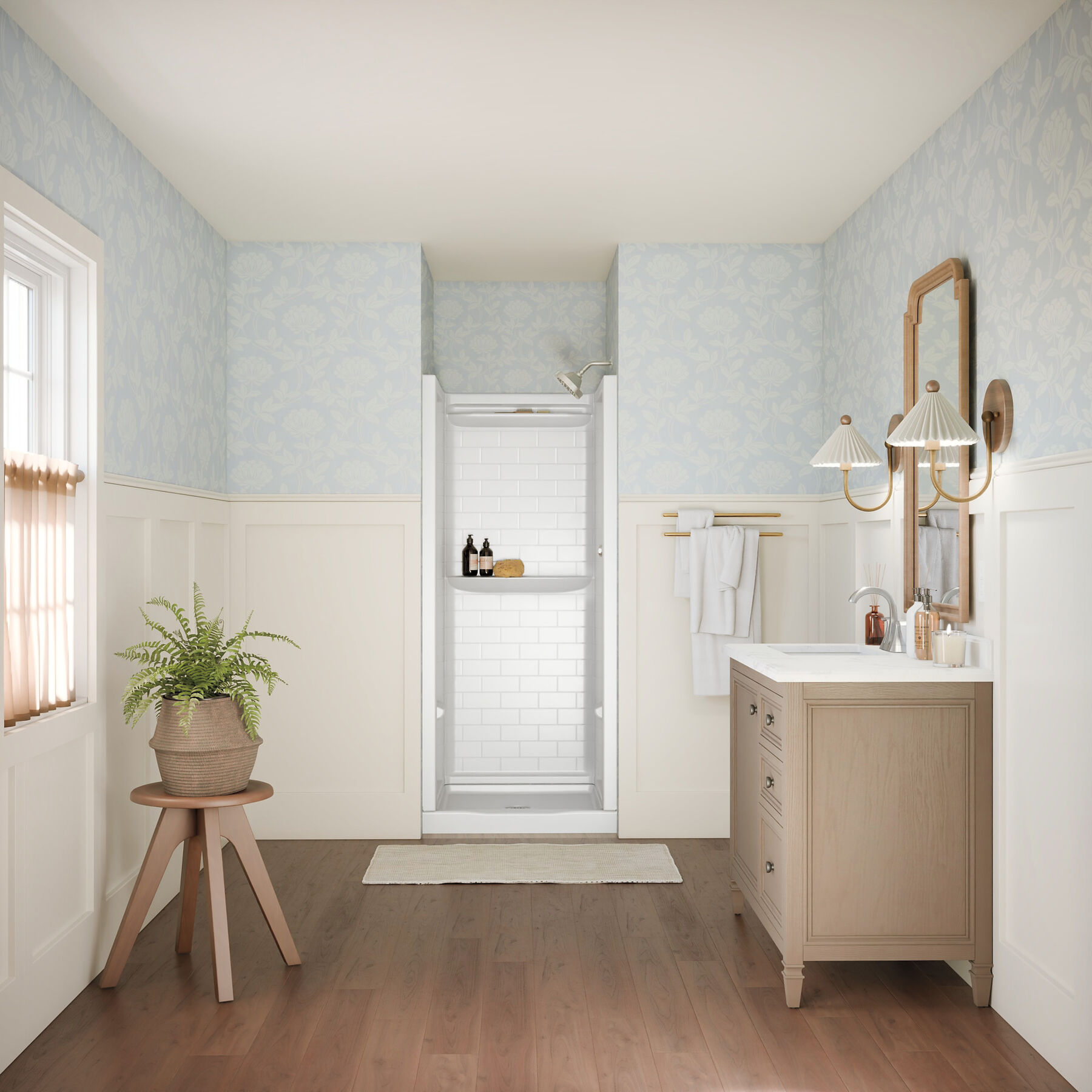 32x32 Alcove Shower Base with Tile Wall Bundle - Center Drain