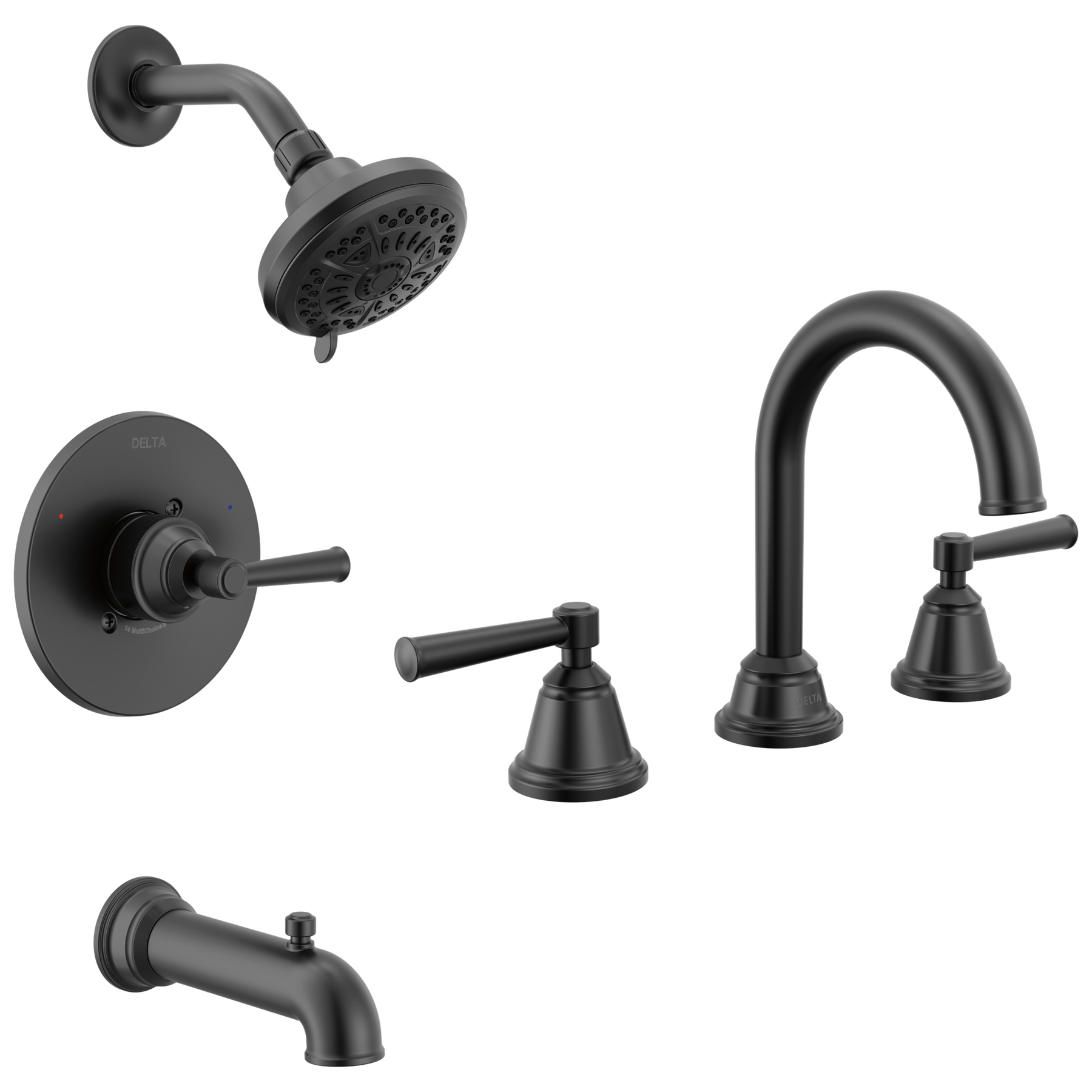 Widespread Lavatory Faucet with 14 Series Tub Shower Trim and Rough Bundle