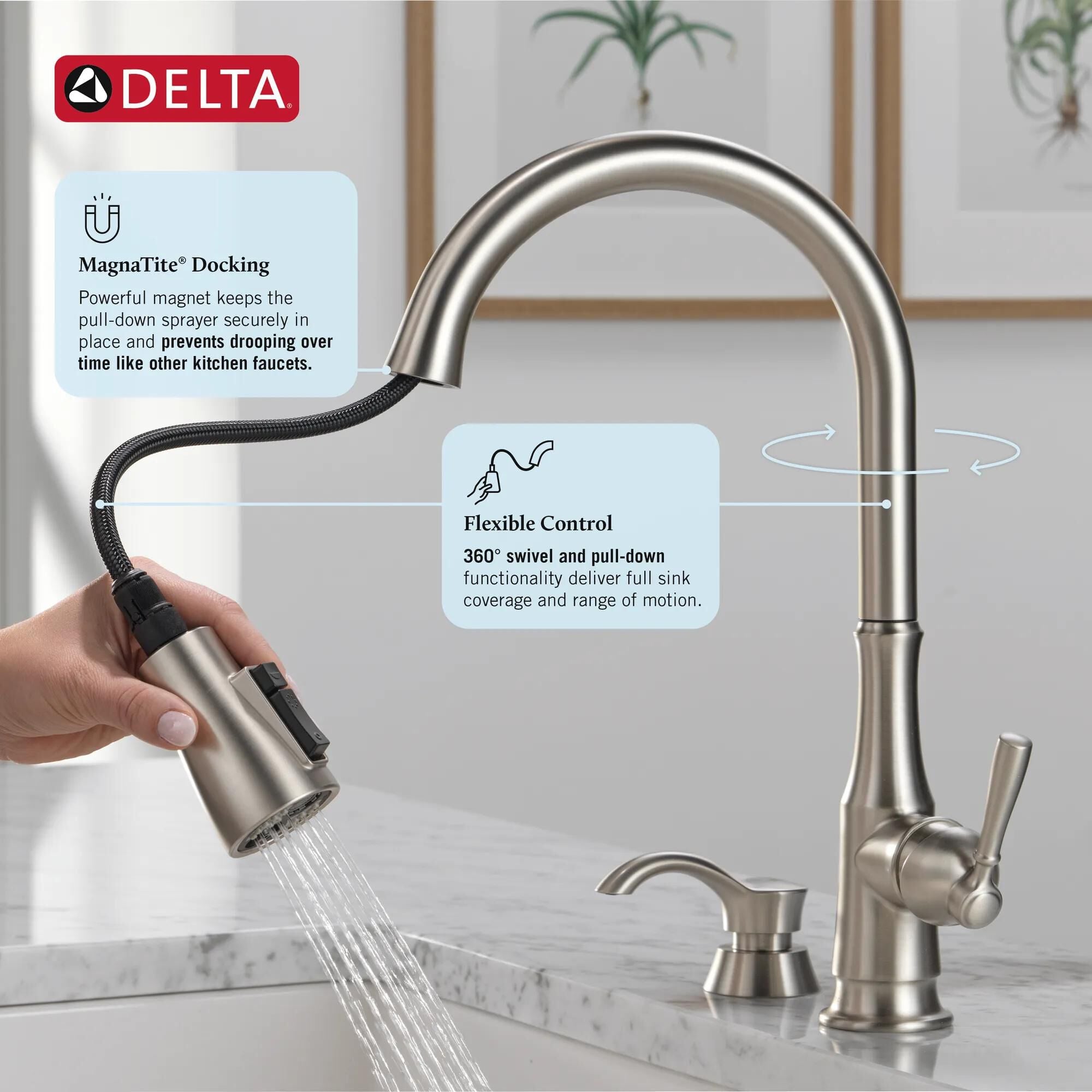 Single Handle Pull-Down Kitchen Faucet with Soap Dispenser and