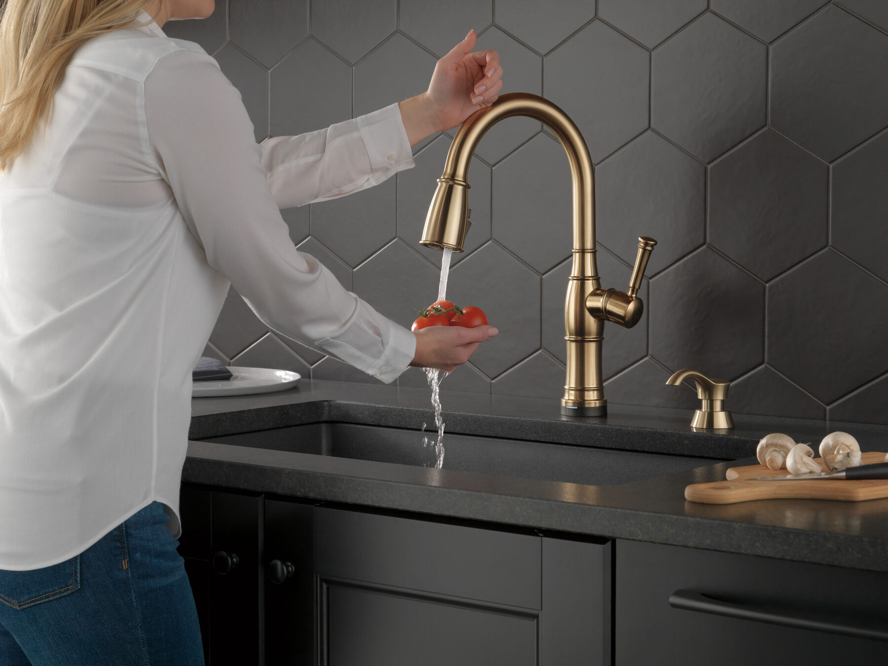 Single Handle Pull-Down Kitchen Faucet with Touch<sub>2</sub>O&reg; Technologyand Soap Dispenser