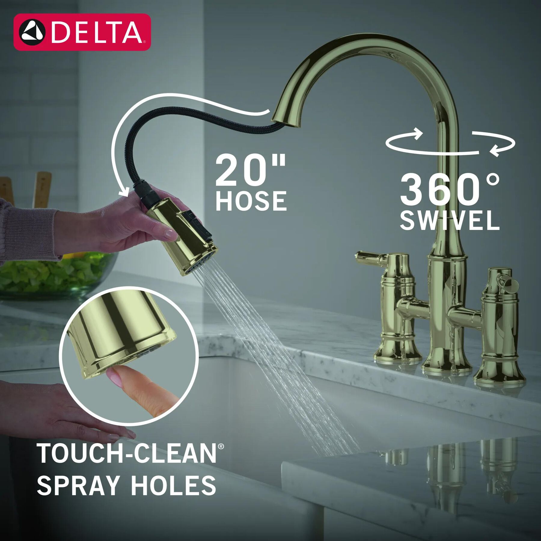 Two Handle Pull-Down Bridge Kitchen Faucet (Recertified)