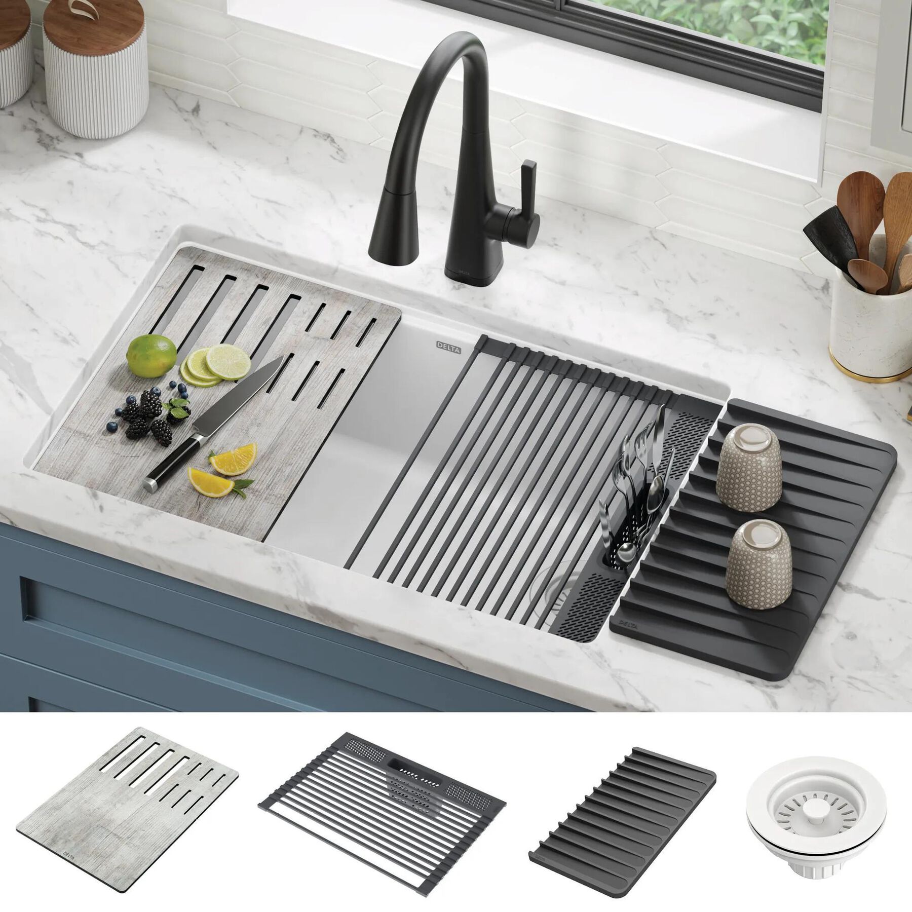 30&rdquo; Granite Composite Workstation Kitchen Sink Undermount Single Bowl with WorkFlow&trade; Ledge and Accessories in White
