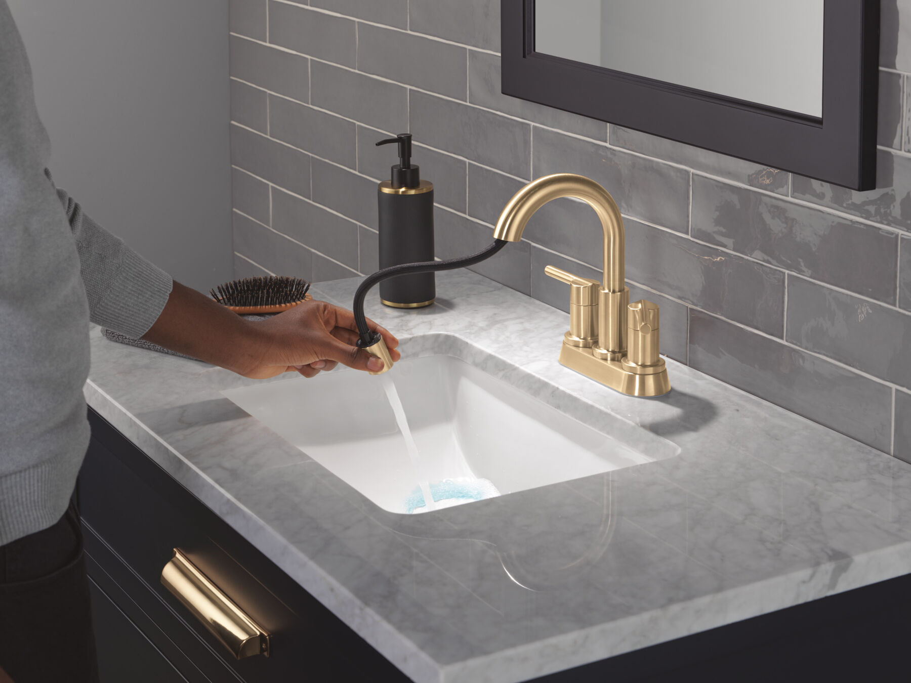 Two Handle Centerset Pull-Down Bathroom Faucet