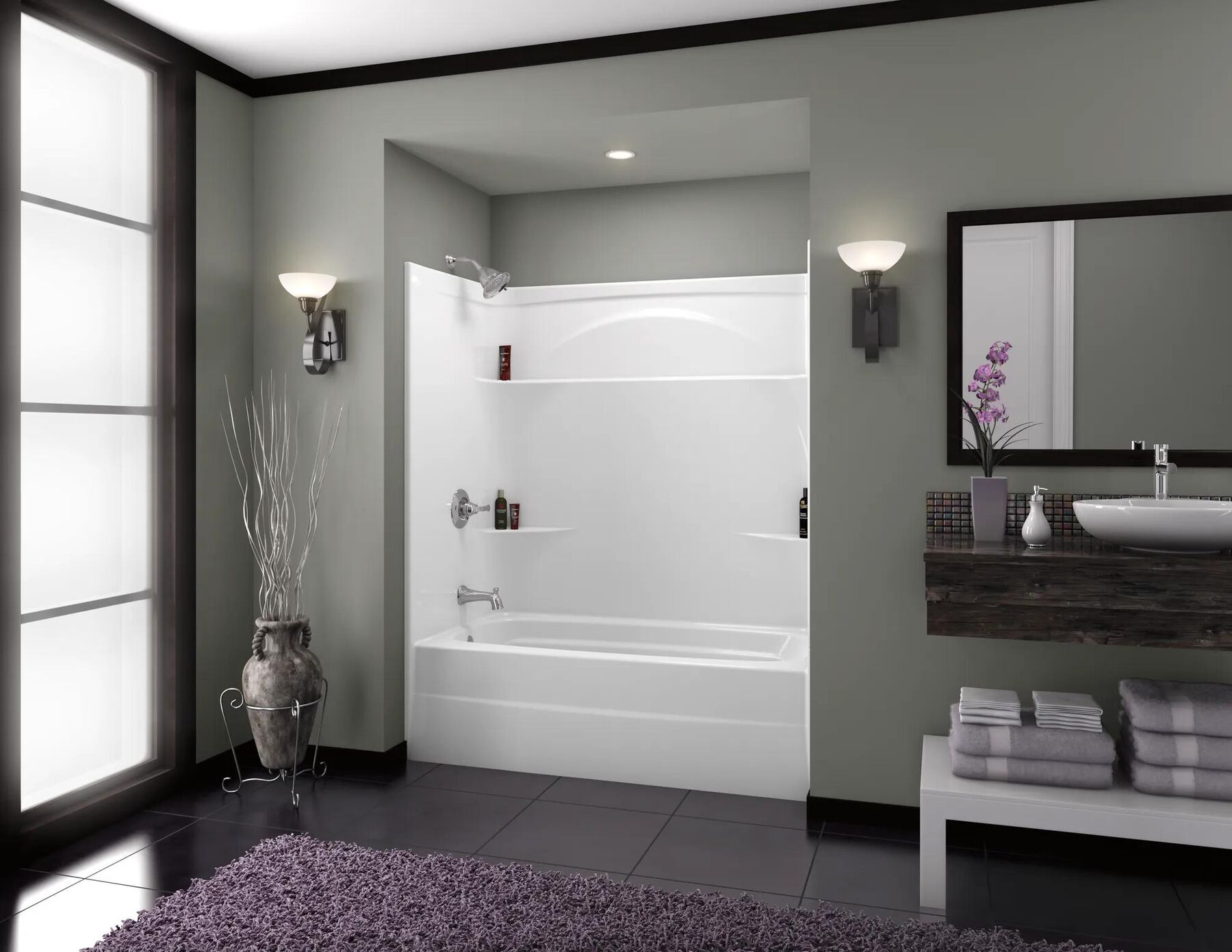 60" x 32"  One Piece Tub Shower-Left Drain