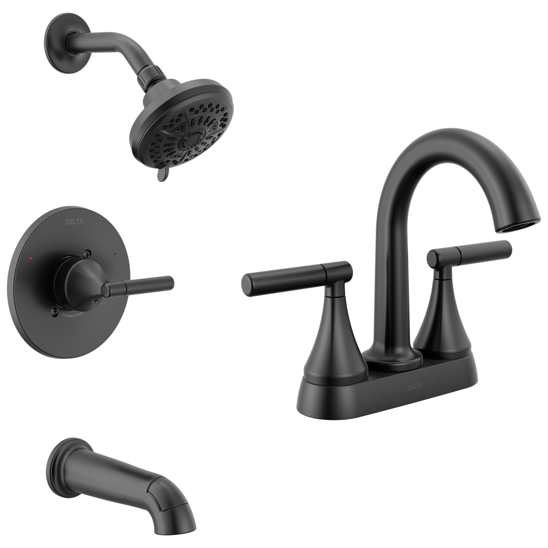 Centerset Lavatory Faucet with 14 Series Tub Shower Trim and Rough Bundle