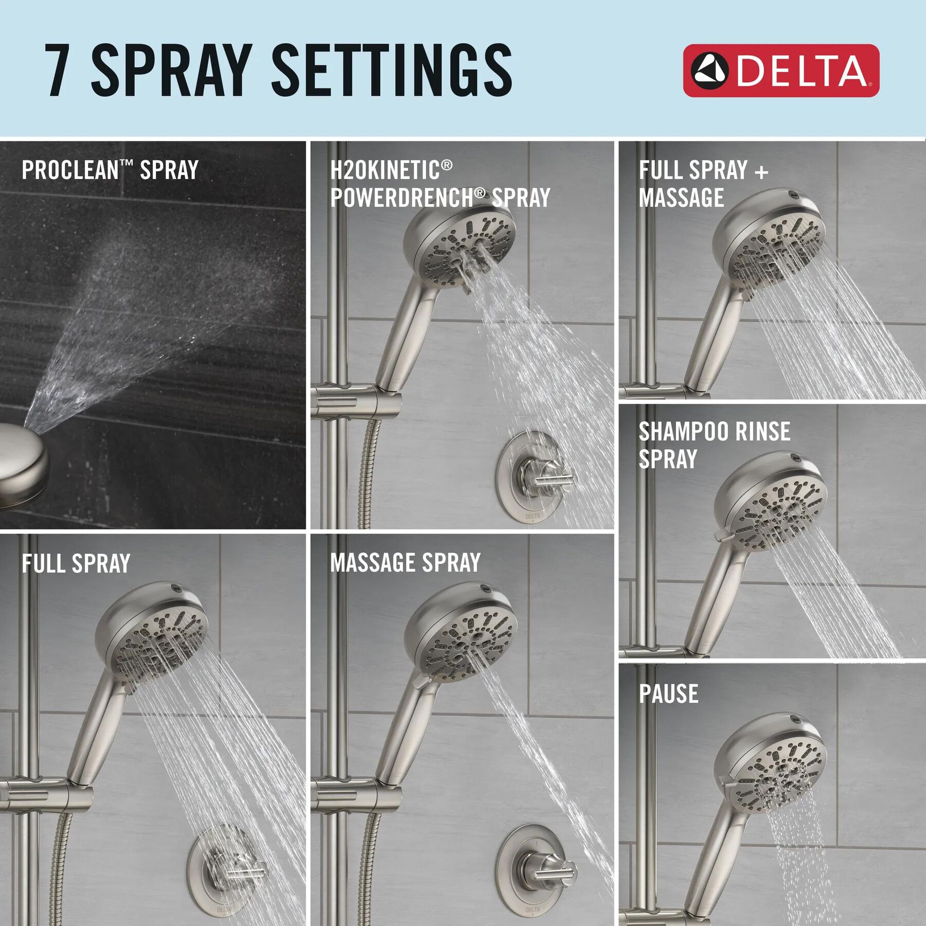 7-Setting Slide Bar Hand Shower with Cleaning Spray (Recertified)