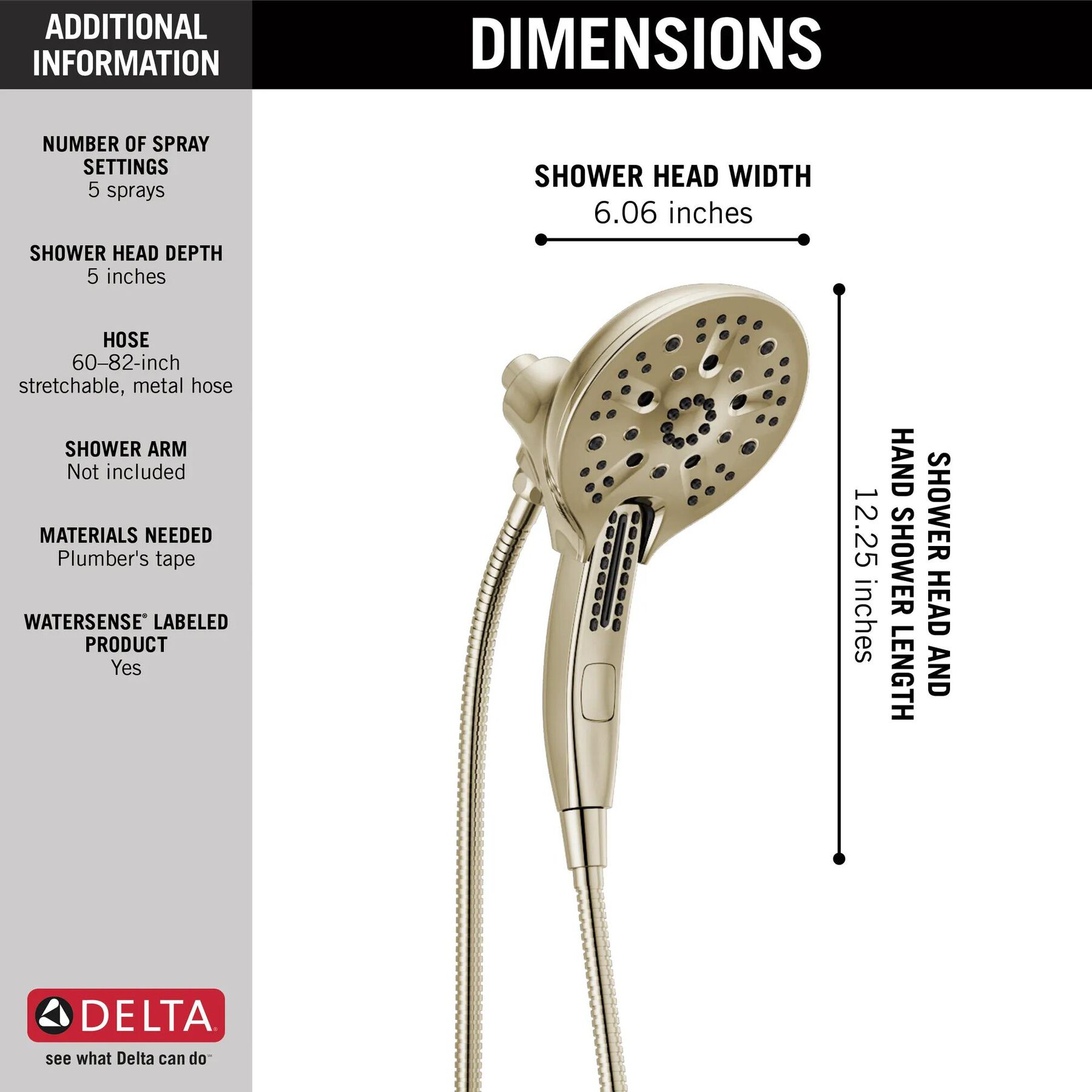 In2ition&reg; H<sub>2</sub>Okinetic&reg; 5-Setting Two-in-One Shower