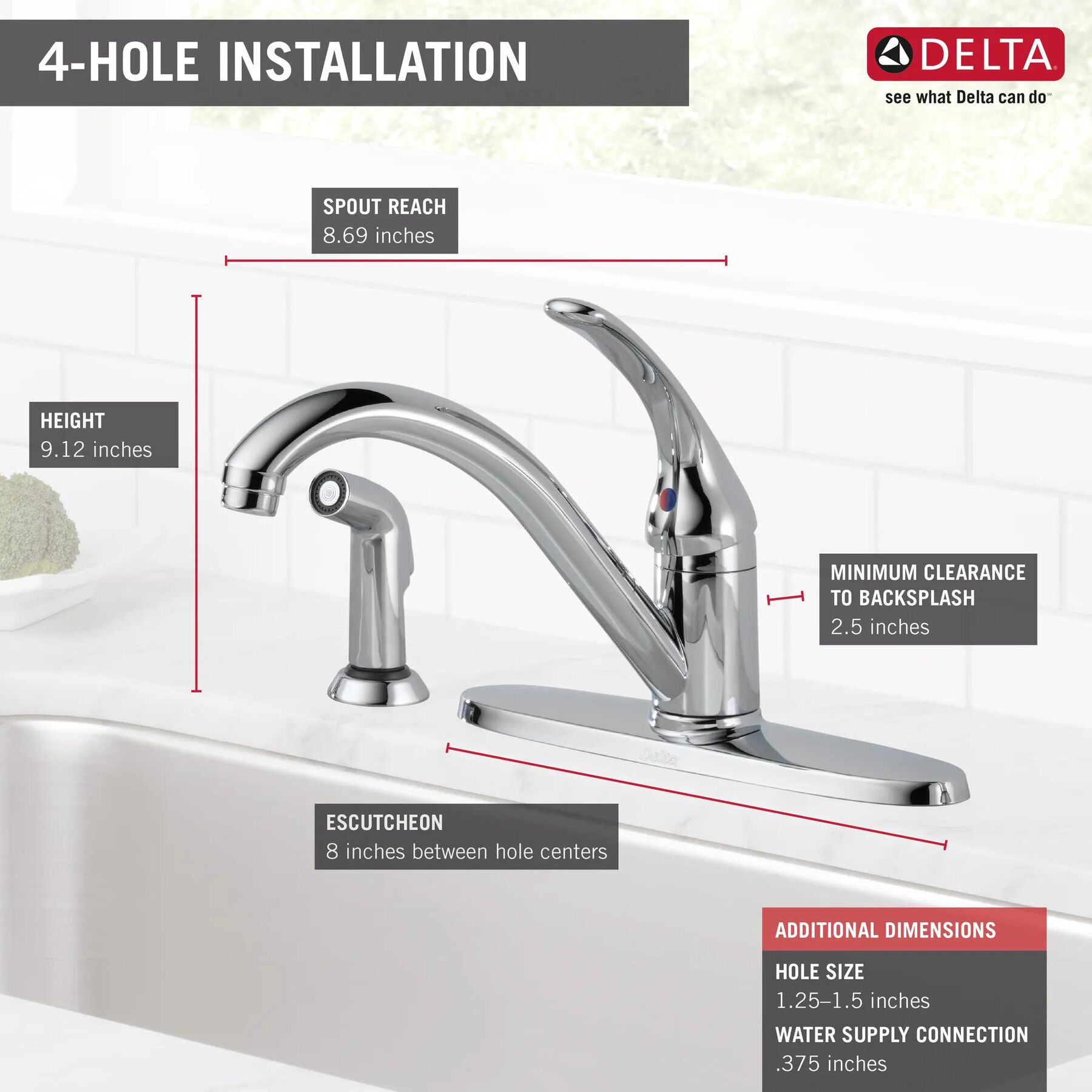 Single Handle Kitchen Faucet with Spray (Recertified)