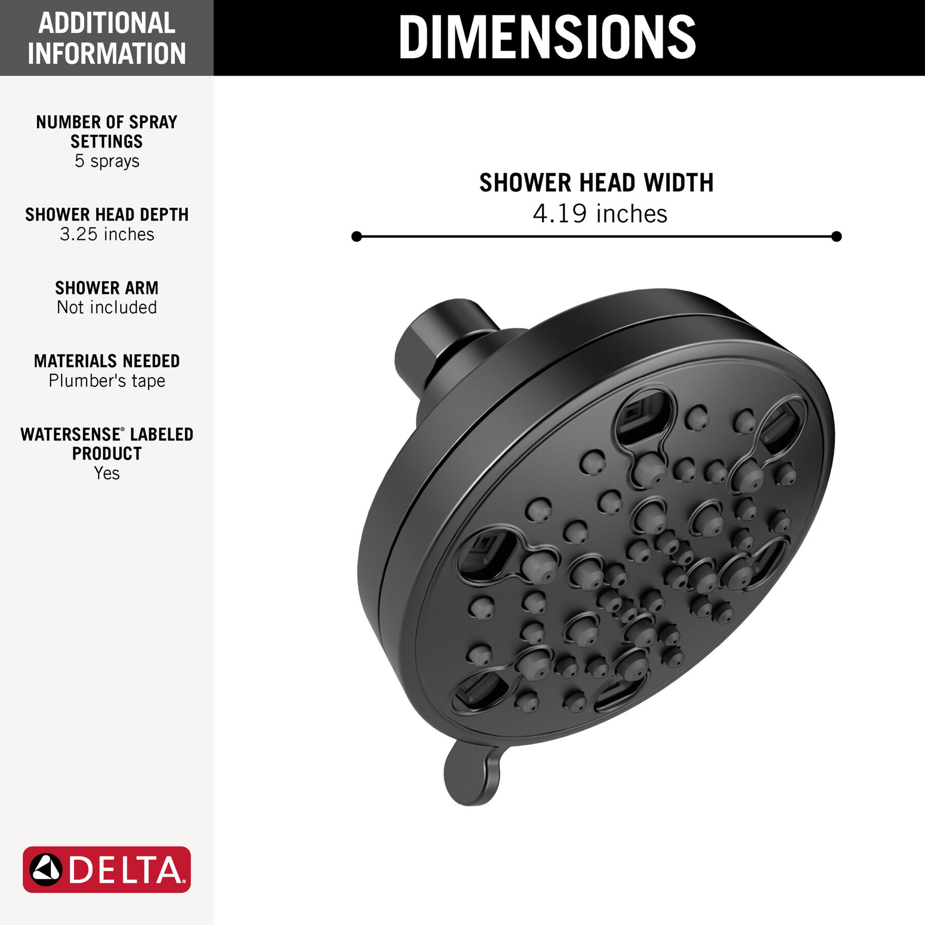 H<sub>2</sub>Okinetic&reg; 5-Setting Contemporary Shower Head