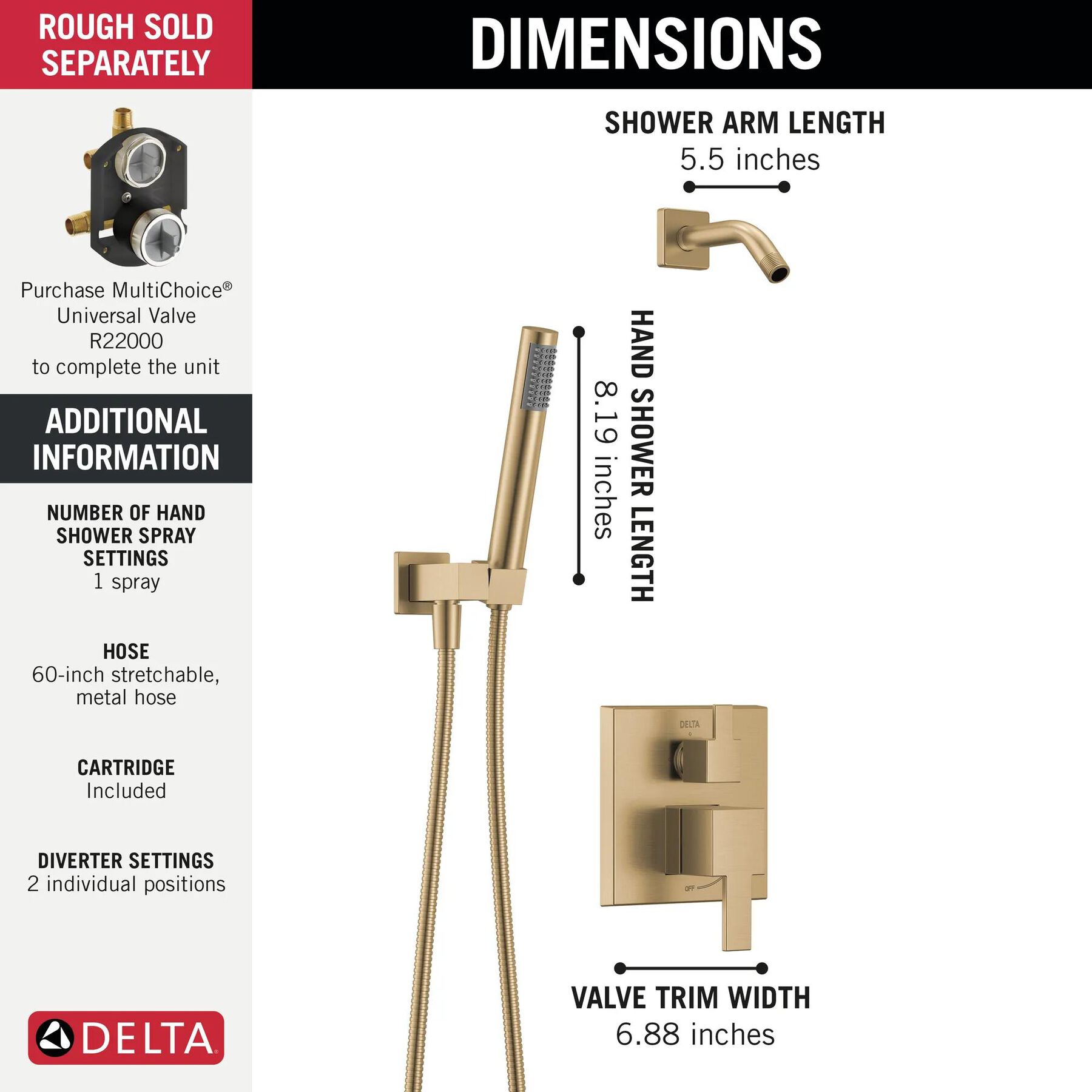 14S Shower Trim & Hand Shower - Less Head