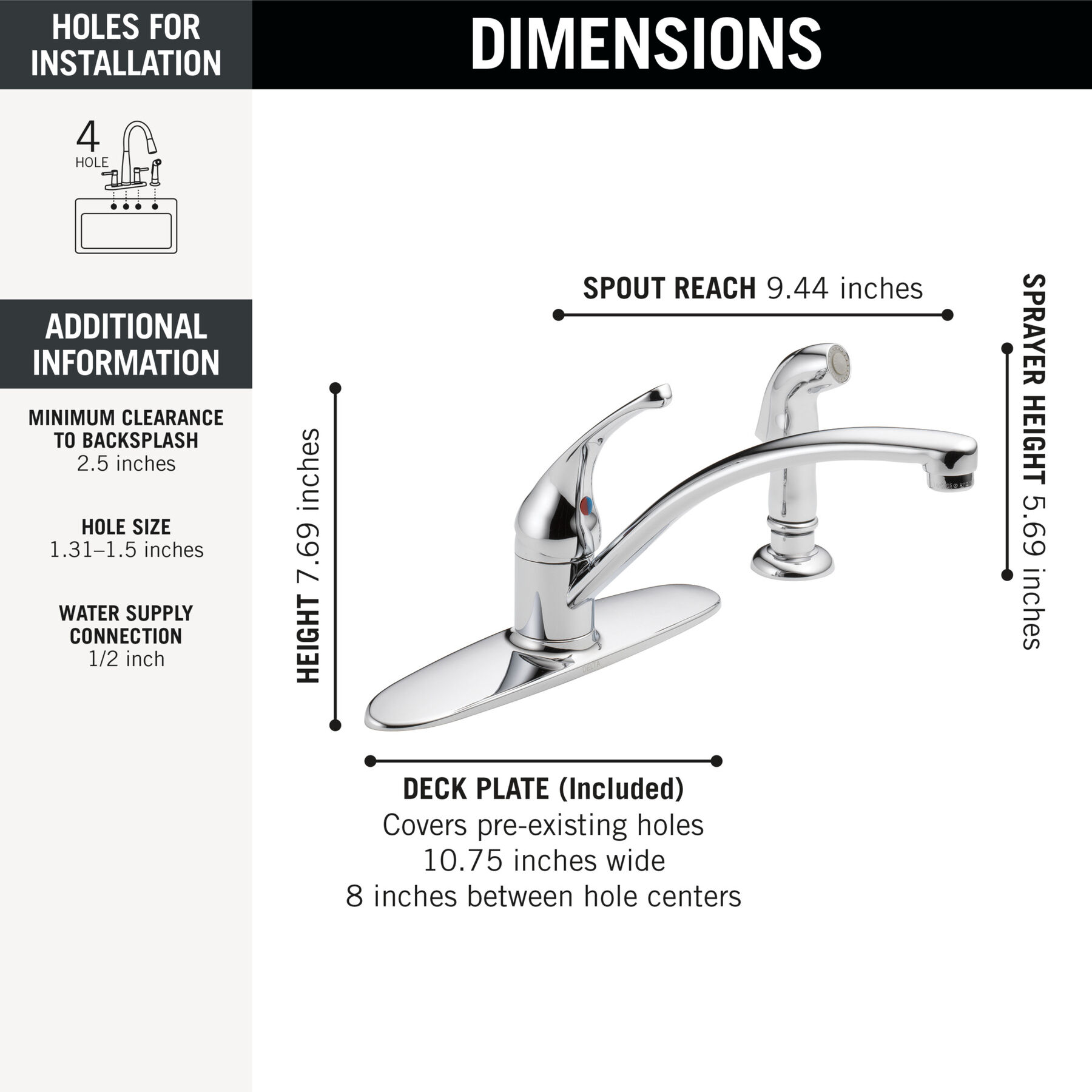 Single Handle Kitchen Faucet with Spray (Recertified)