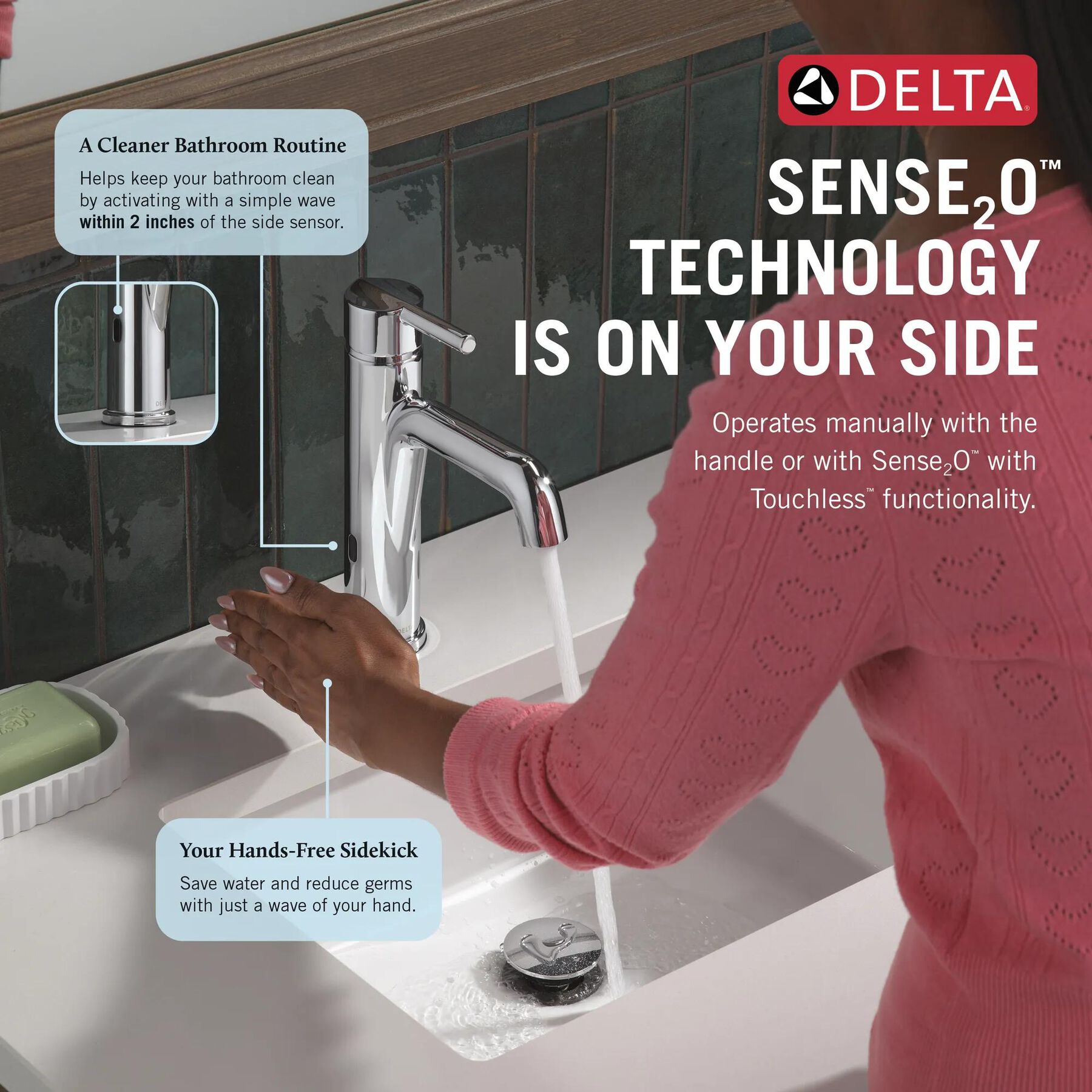 Sense2O&trade; Bathroom Faucet with Touchless Technology