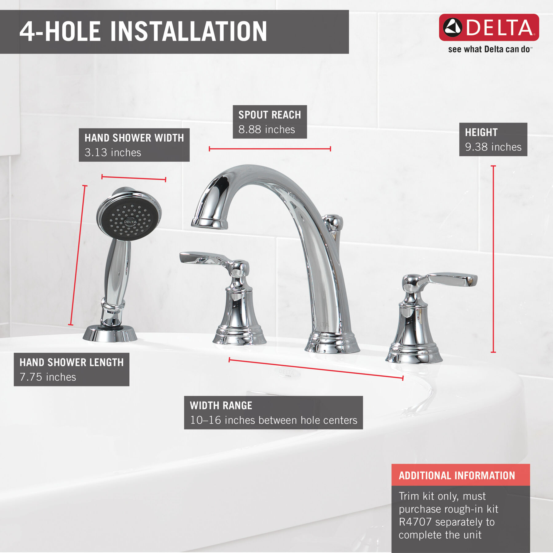 Roman Tub Faucet Trim w/ Hand Shower (Recertified)