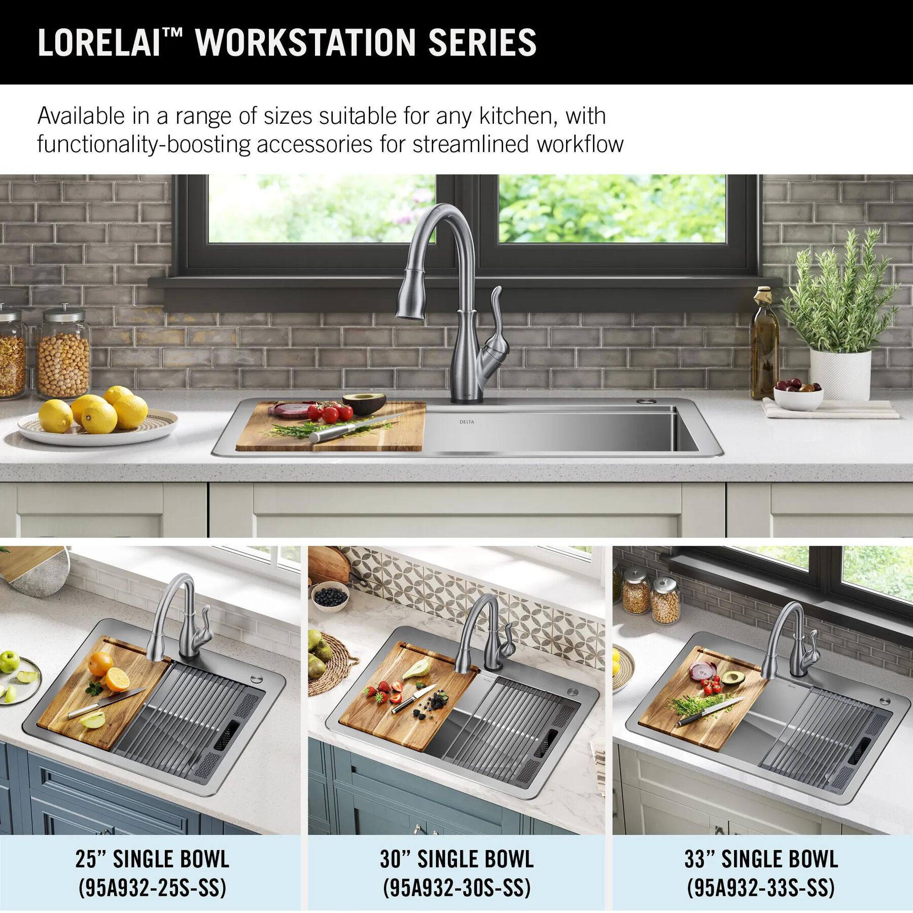 25&rdquo; Workstation Kitchen Sink Drop-In Top Mount Stainless Steel Single Bowl with WorkFlow&trade; Ledge and Accessories