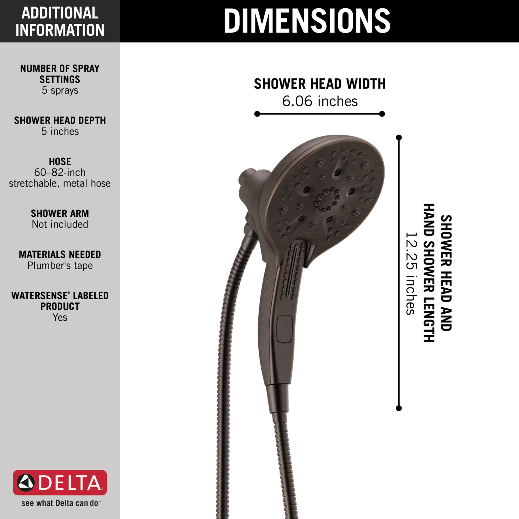 In2ition&reg; H<sub>2</sub>Okinetic&reg; 5-Setting Two-in-One Shower (Recertified)