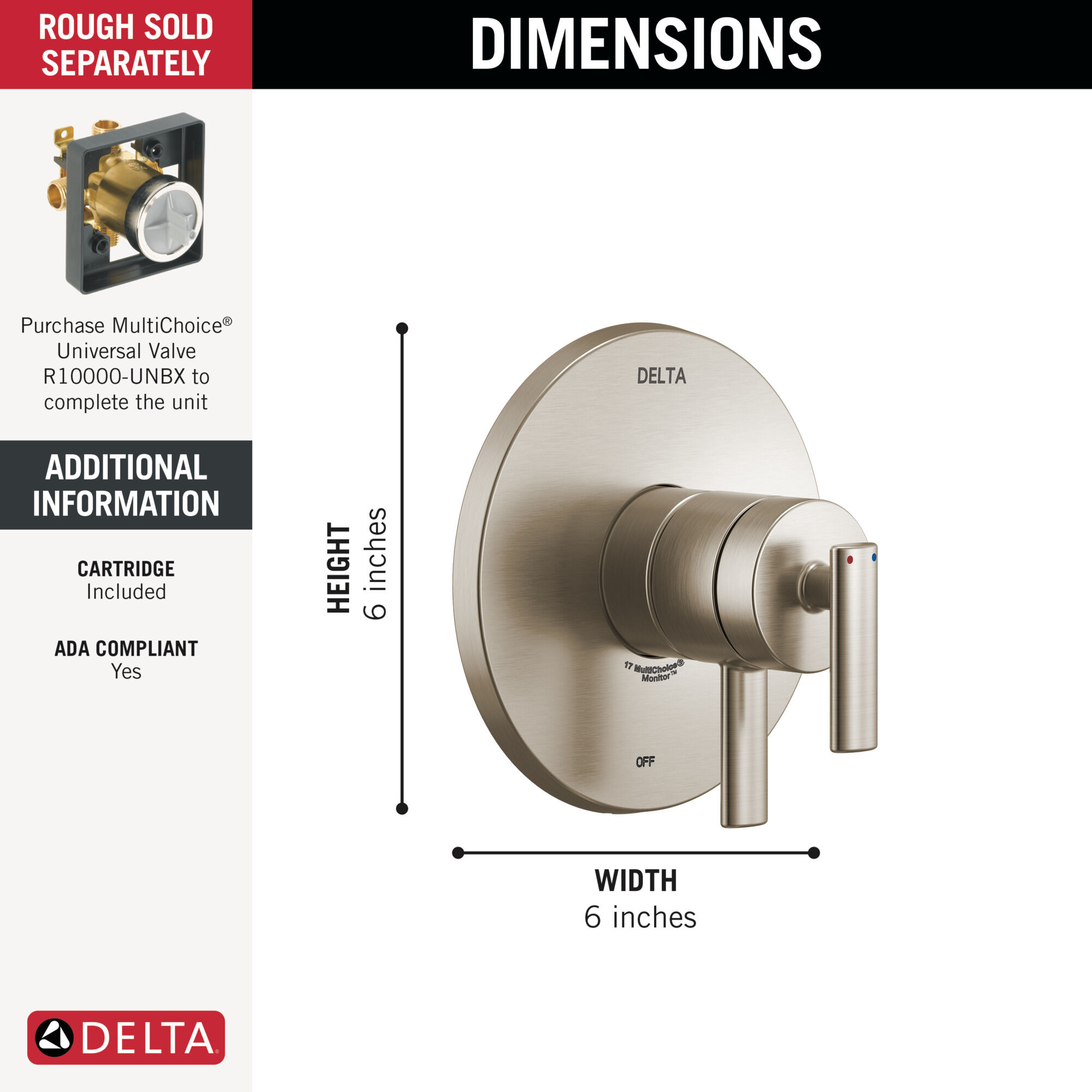 Monitor 17 Series Valve Only Trim in Stainless T17042-SS | Delta