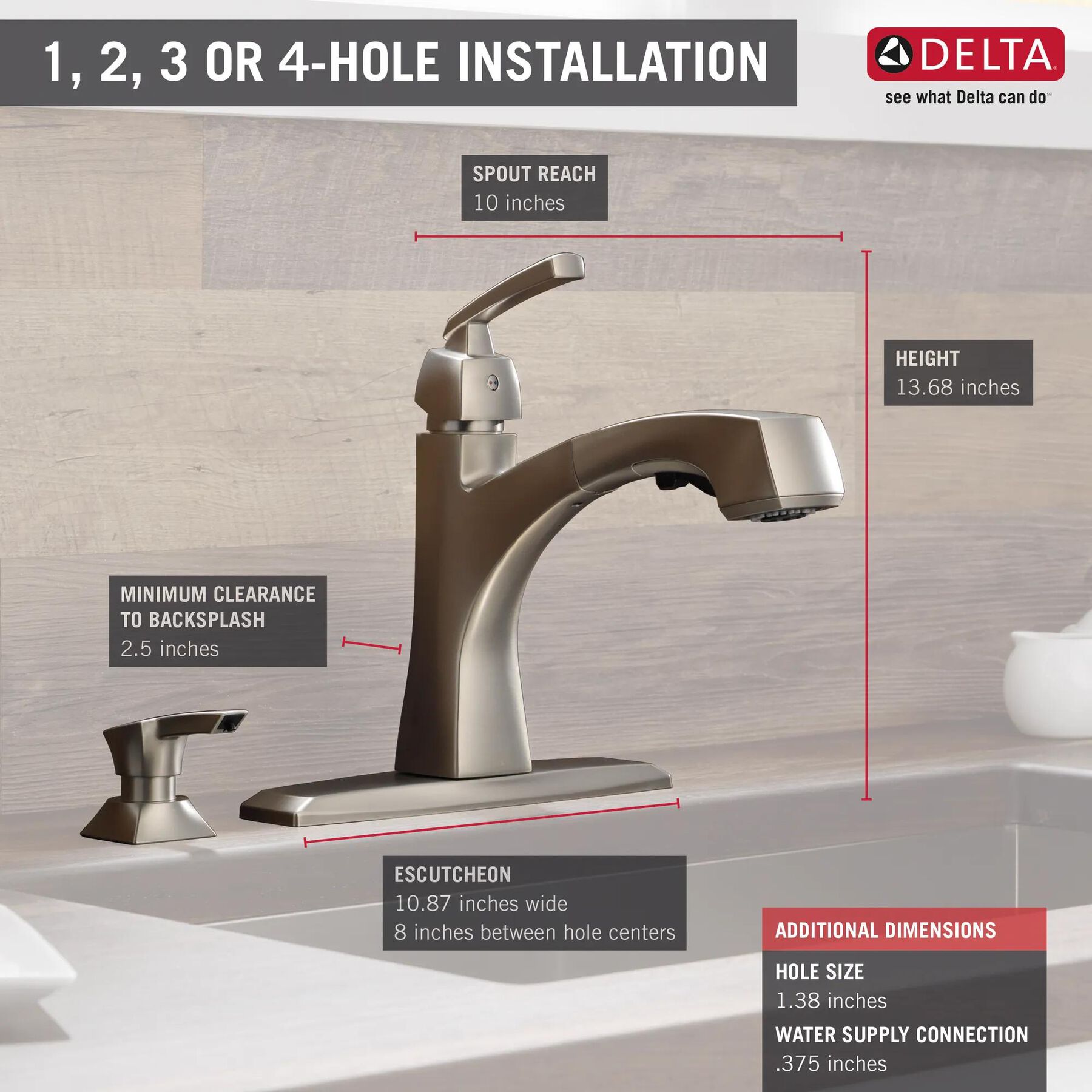 Single Handle Pull-Out Kitchen Faucet with Soap Dispenser