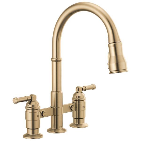 Two Handle Pull-Down Bridge Kitchen Faucet in Champagne Bronze