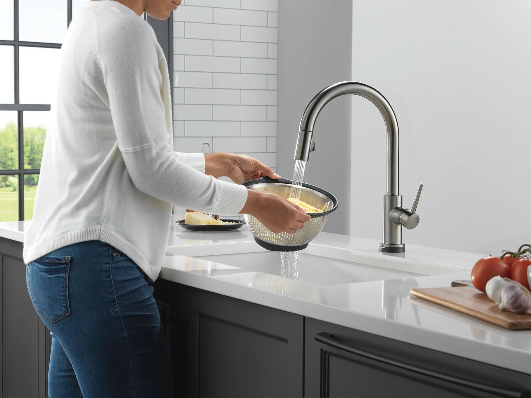 Touch2O with Touchless and VoiceIQ&reg; Technology Single Handle Pull-Down Kitchen Faucet with Soap Dispenser