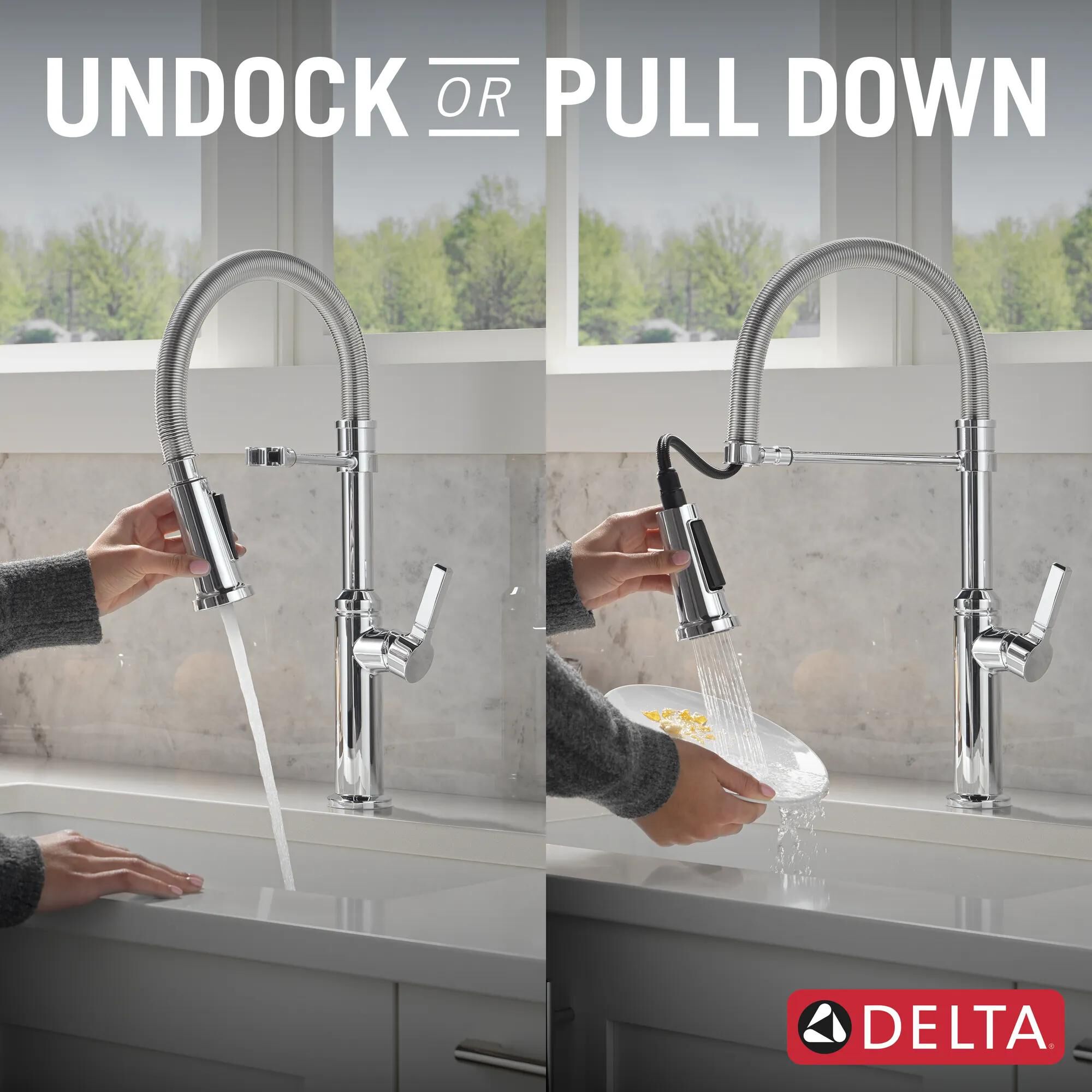 Single Handle Pull-Down Kitchen Faucet With Spring Spout in Chrome